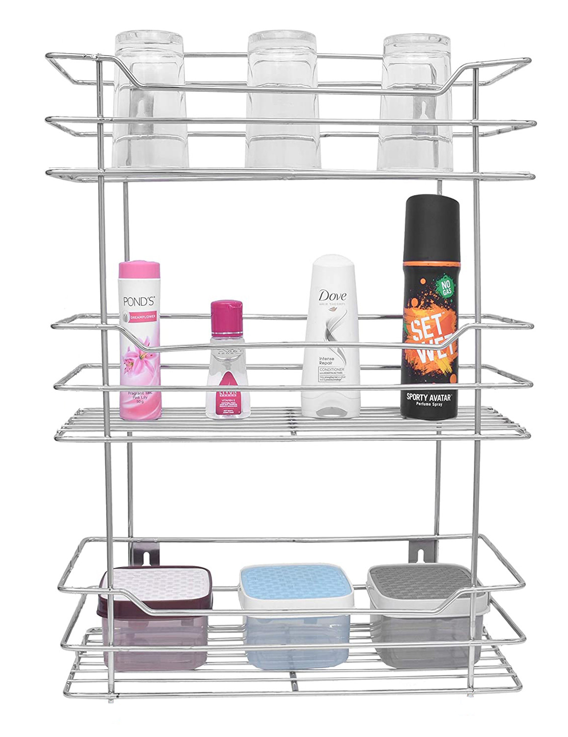 Kuber Industries 3 Tier Wall Mounted Spice Rack Kitchen Organiser (Silver)
