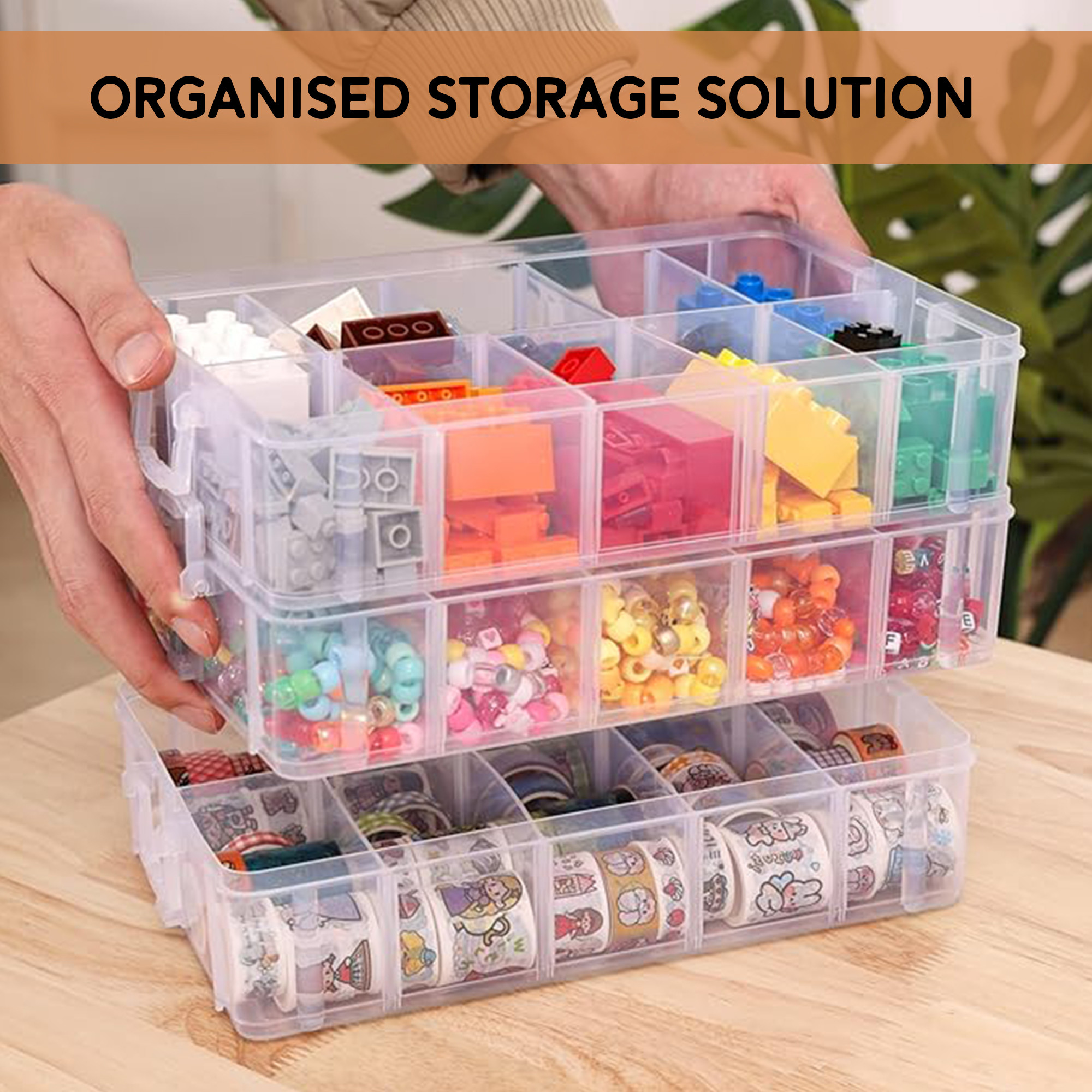 Kuber Industries 30-Compartment Earring Organizer Box for Women  3-Tier Modular Jewellery Transparent Storage Box with Handle  Transparent - Grey