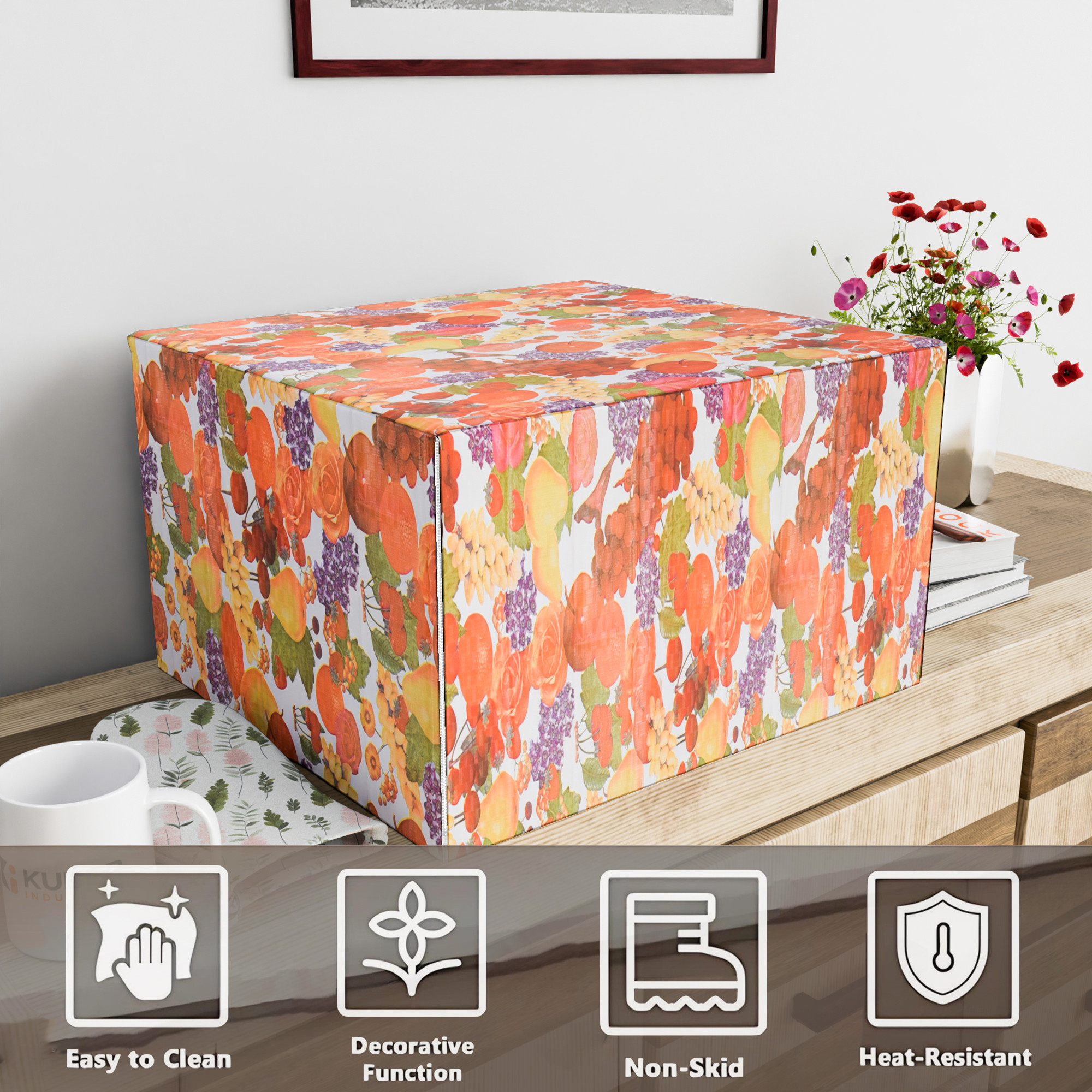 Kuber Industries 30 Ltr Dustproof Full Microwave Cover  Otg Oven Accessories for Durable  Dustroof Kitchen Decor  Fruit Print