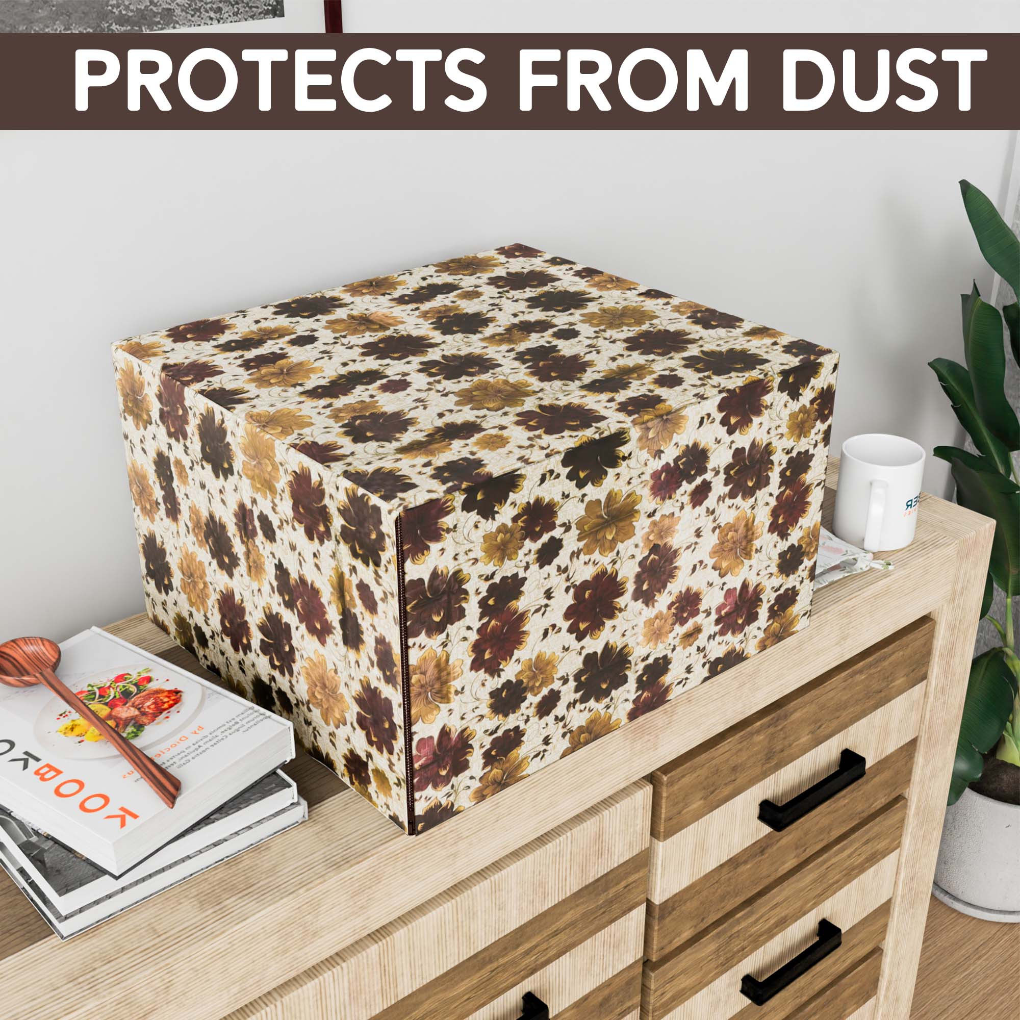 Kuber Industries 30 Ltr Dustproof Full Microwave Cover  Otg Oven Accessories for Durable  Dustroof Kitchen Decor  Flowers Brown