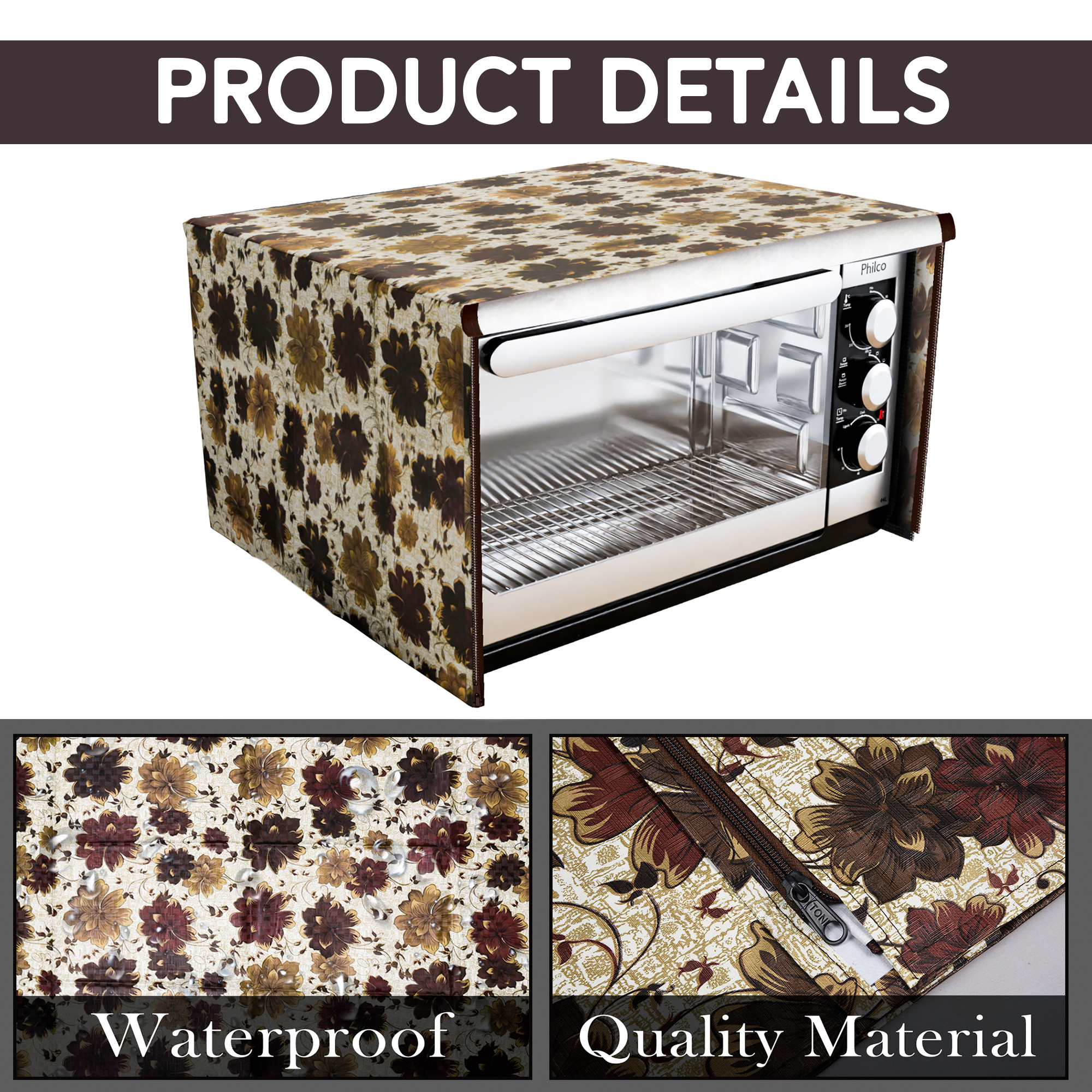 Kuber Industries 30 Ltr Dustproof Full Microwave Cover  Otg Oven Accessories for Durable  Dustroof Kitchen Decor  Flowers Brown
