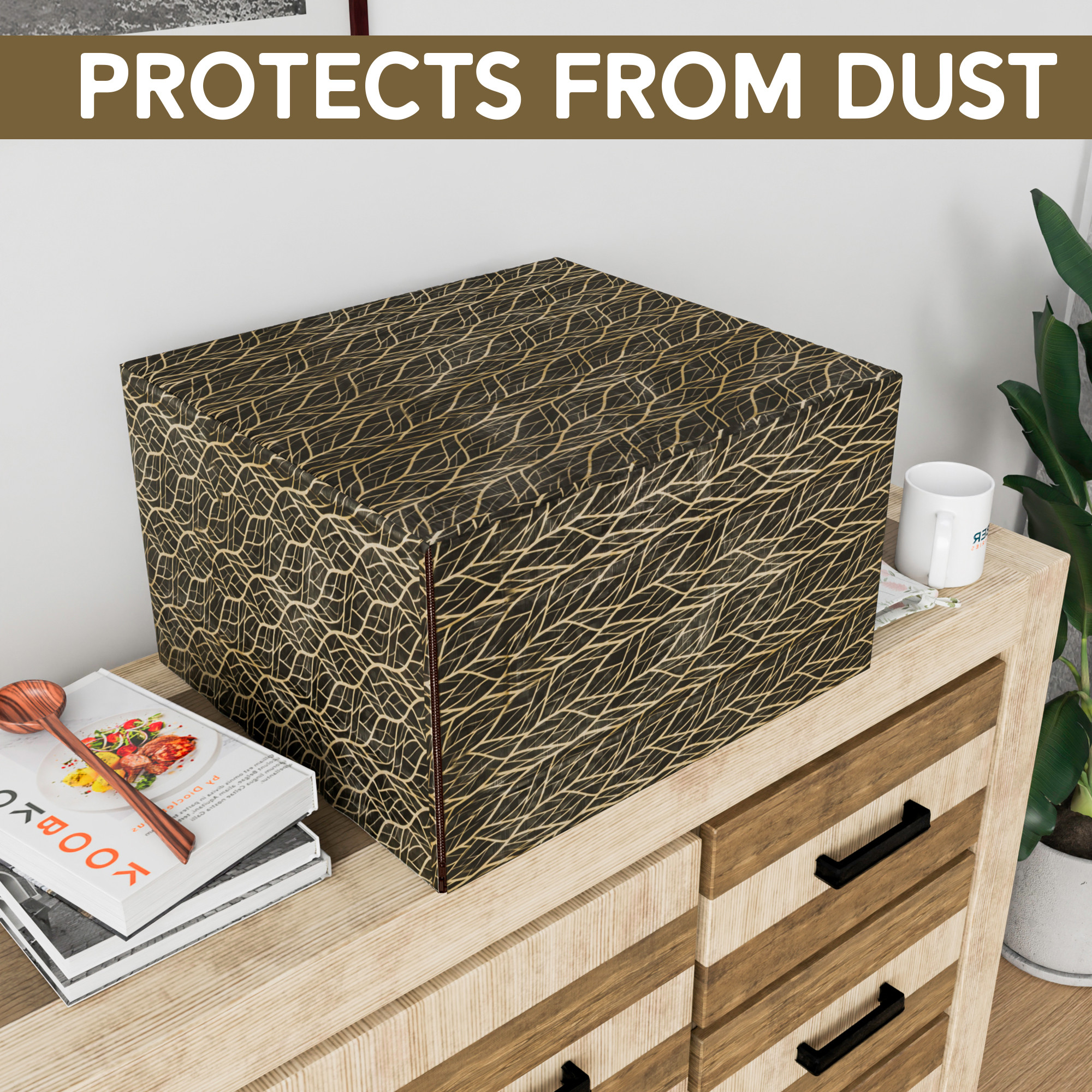 Kuber Industries 30 Ltr Dustproof Full Microwave Cover  Otg Oven Accessories for Durable  Dustroof Kitchen Decor  Stripes Black  Yellow