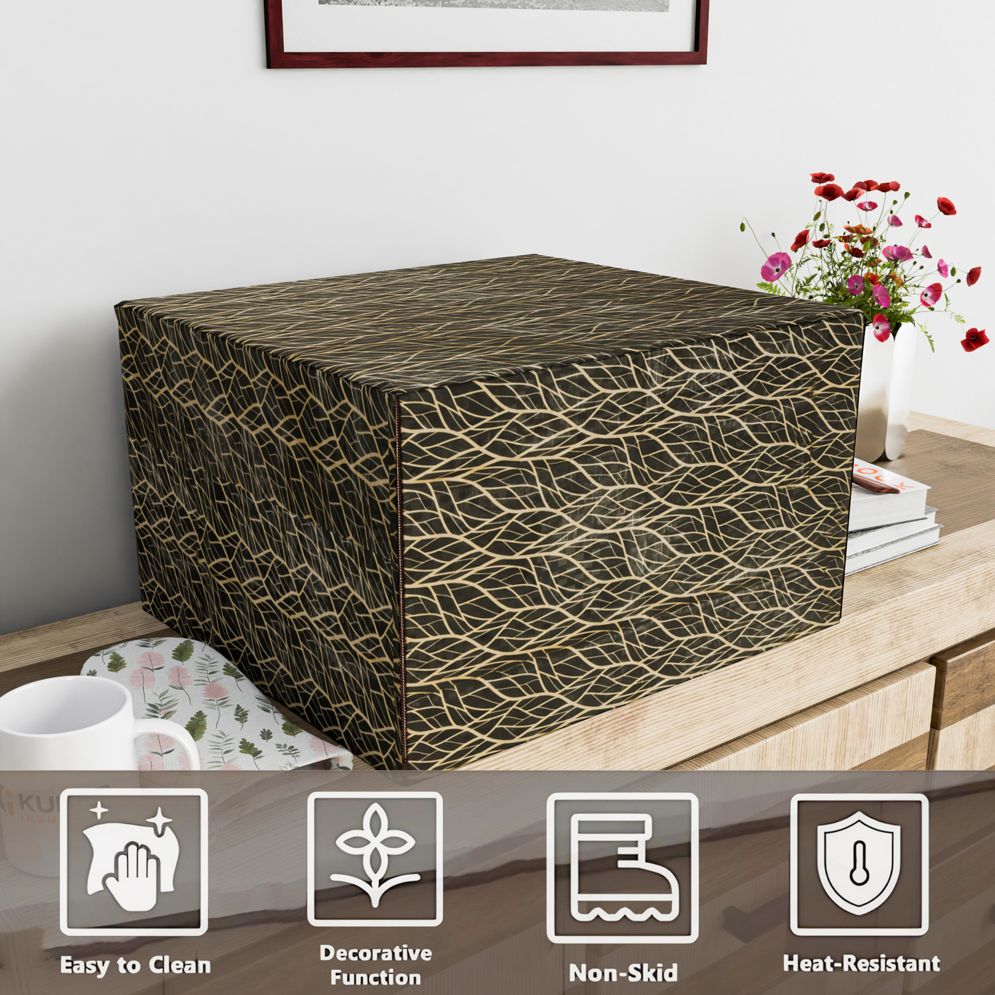 Kuber Industries 30 Ltr Dustproof Full Microwave Cover  Otg Oven Accessories for Durable  Dustroof Kitchen Decor  Stripes Black  Yellow