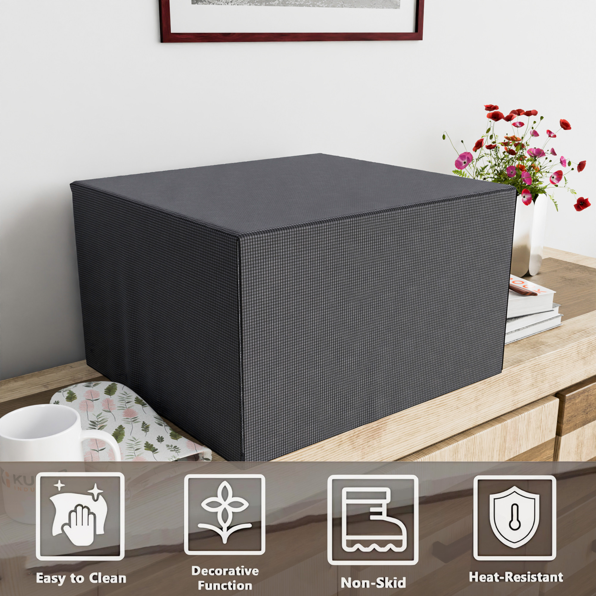 Kuber Industries 30 Ltr Dustproof Full Microwave Cover with Zip  Convection OTG Oven  Accessories Kitchen Decor  Checkered - Grey