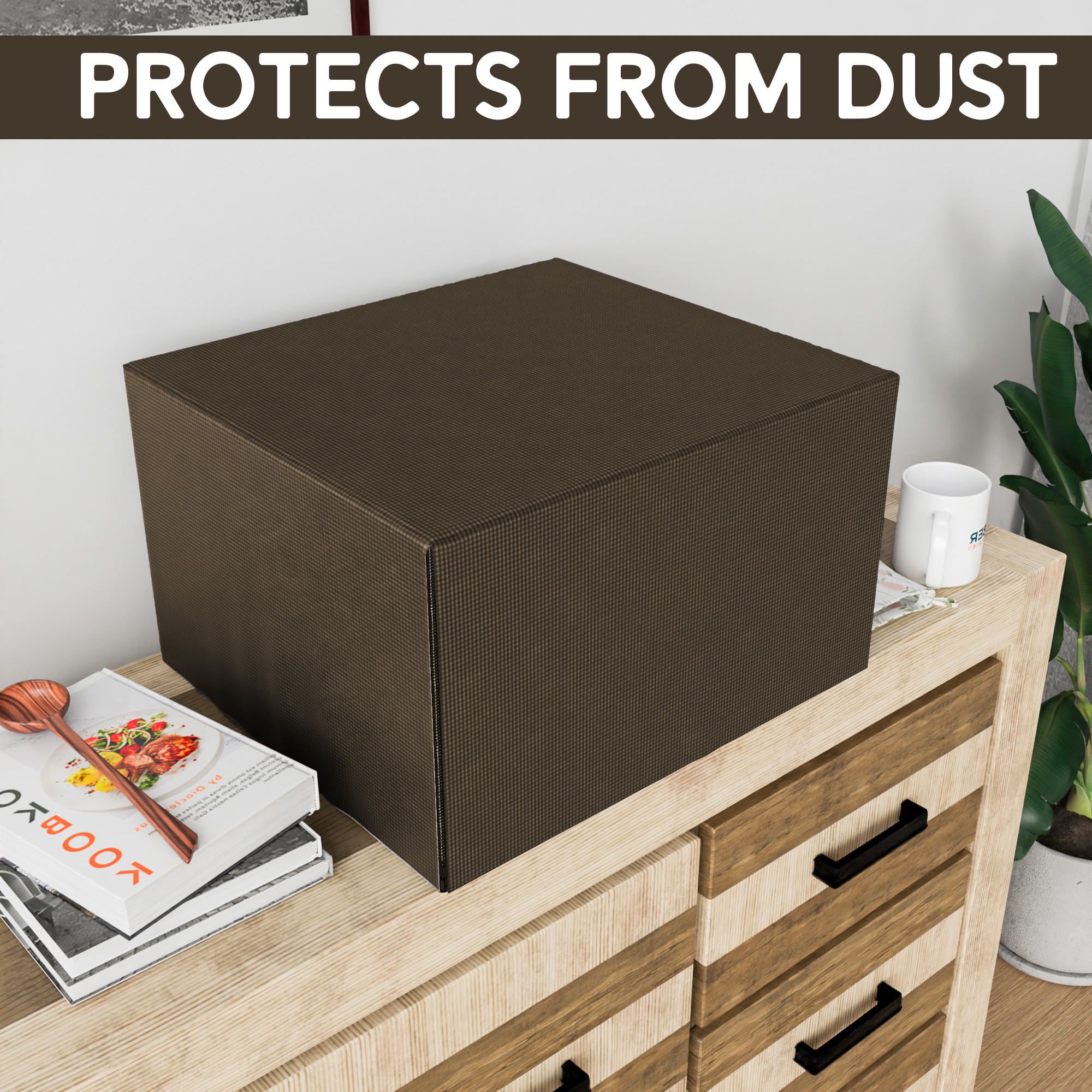 Kuber Industries 30 Ltr Dustproof Full Microwave Cover with Zip  Convection OTG Oven  Accessories Kitchen Decor  Checkered - Brown