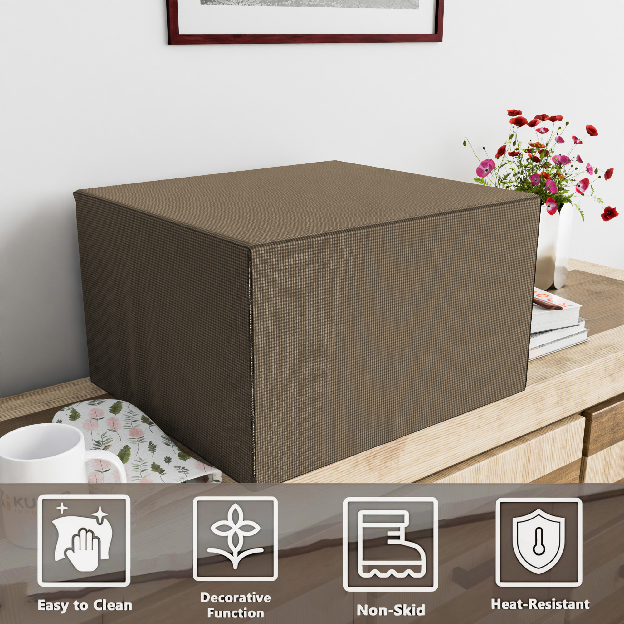 Kuber Industries 30 Ltr Dustproof Full Microwave Cover with Zip  Convection OTG Oven  Accessories Kitchen Decor  Checkered - Brown