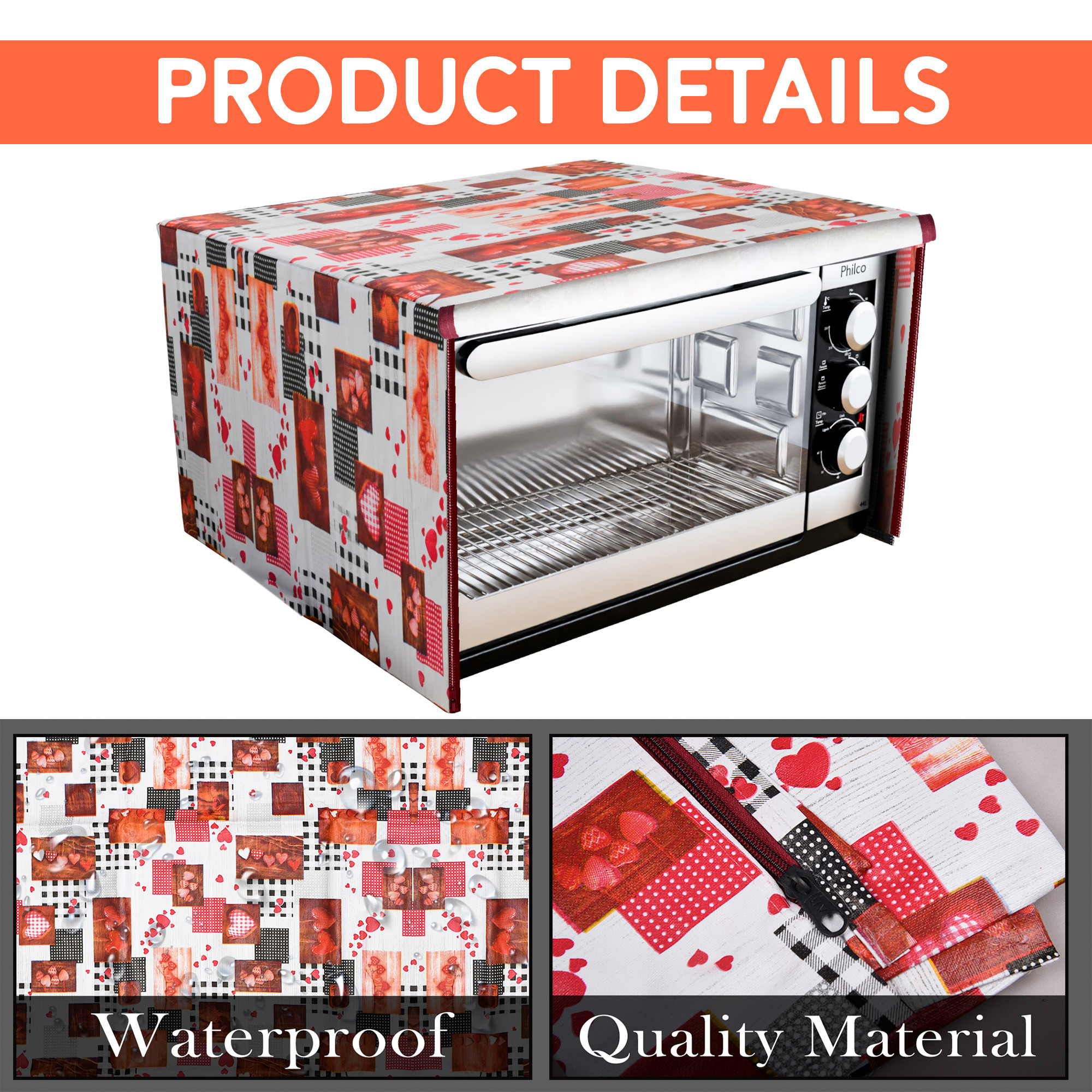 Kuber Industries 30 Ltr Dustproof Full Microwave Cover with Zip  Convection OTG Oven  Accessories Kitchen Decor  Hearts Print - White  Red