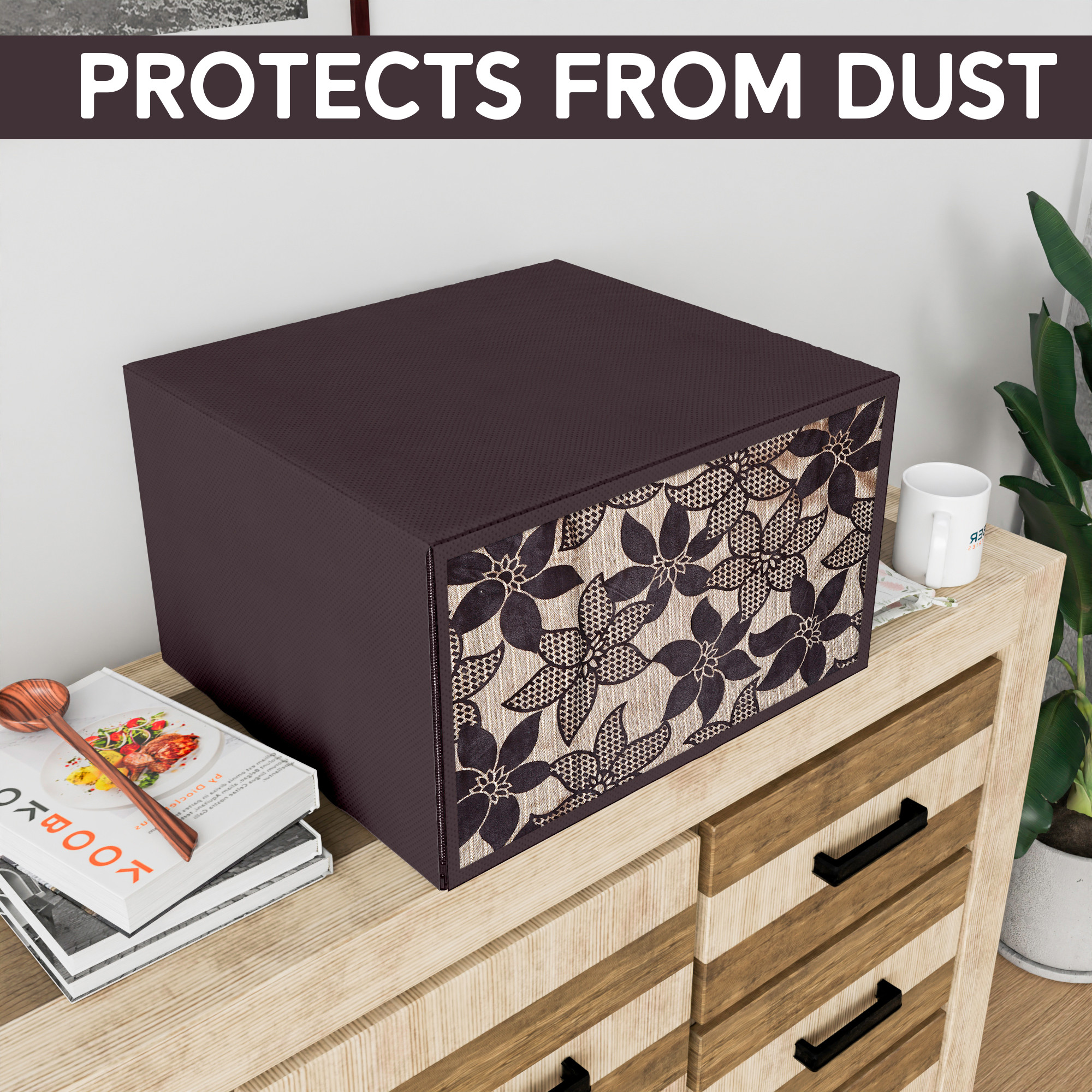 Kuber Industries 30 Ltr Dustproof Full Microwave Cover with Zip  Convection OTG Oven  Accessories Kitchen Decor  Flower Print - Brown