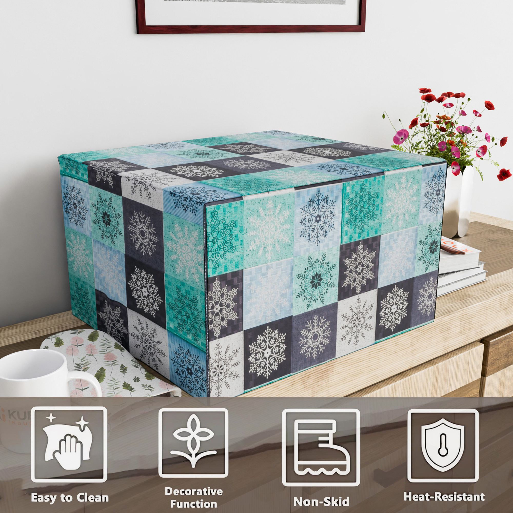 Kuber Industries 30 Ltr Dustproof Full Microwave Cover With Zip  Otg Oven Accessories for Durable  Dustroof Kitchen Decor  Star Green  Blue