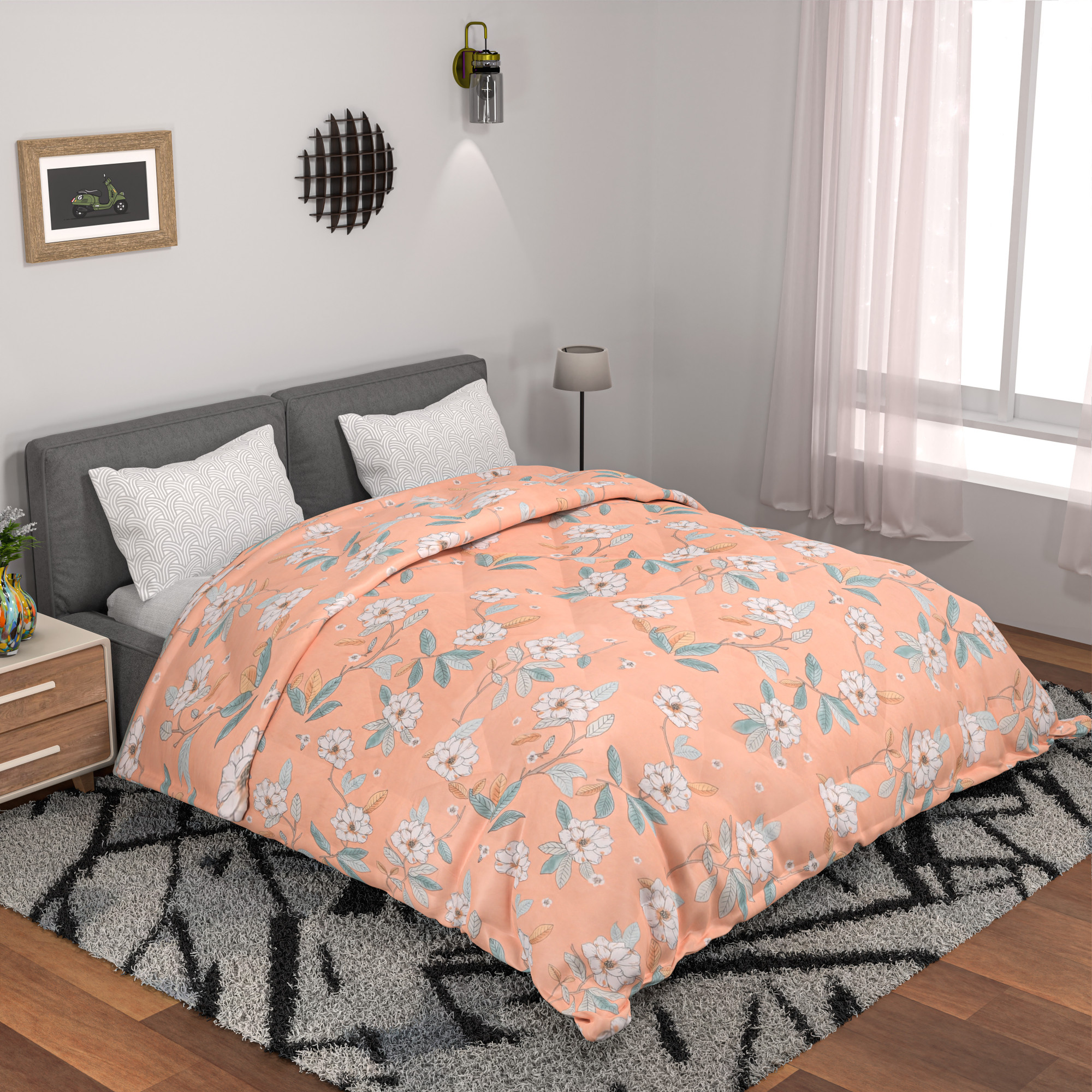Kuber Industries 300 GSM Reversible AC Comforter for Double Bed  All Weather Warm  Soft Microfiber Quilt  Beautifully Crafted Razai Duvet  Kambal for Home  Dezzy Flower -Peach