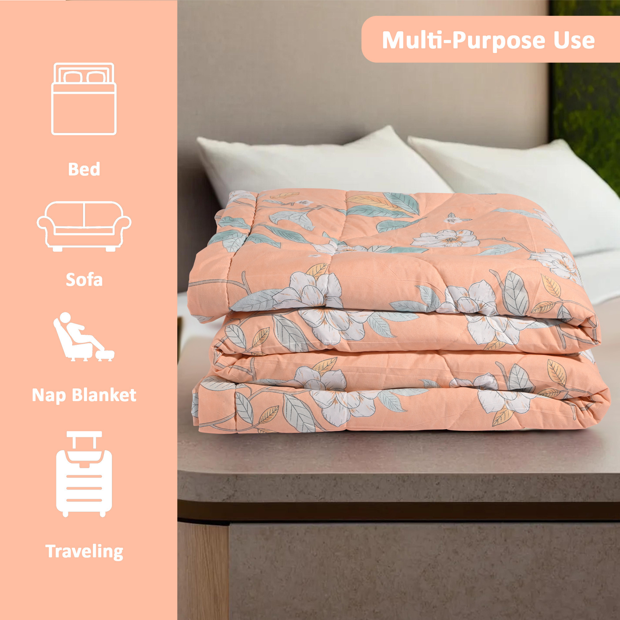 Kuber Industries 300 GSM Reversible AC Comforter for Double Bed  All Weather Warm  Soft Microfiber Quilt  Beautifully Crafted Razai Duvet  Kambal for Home  Dezzy Flower -Peach
