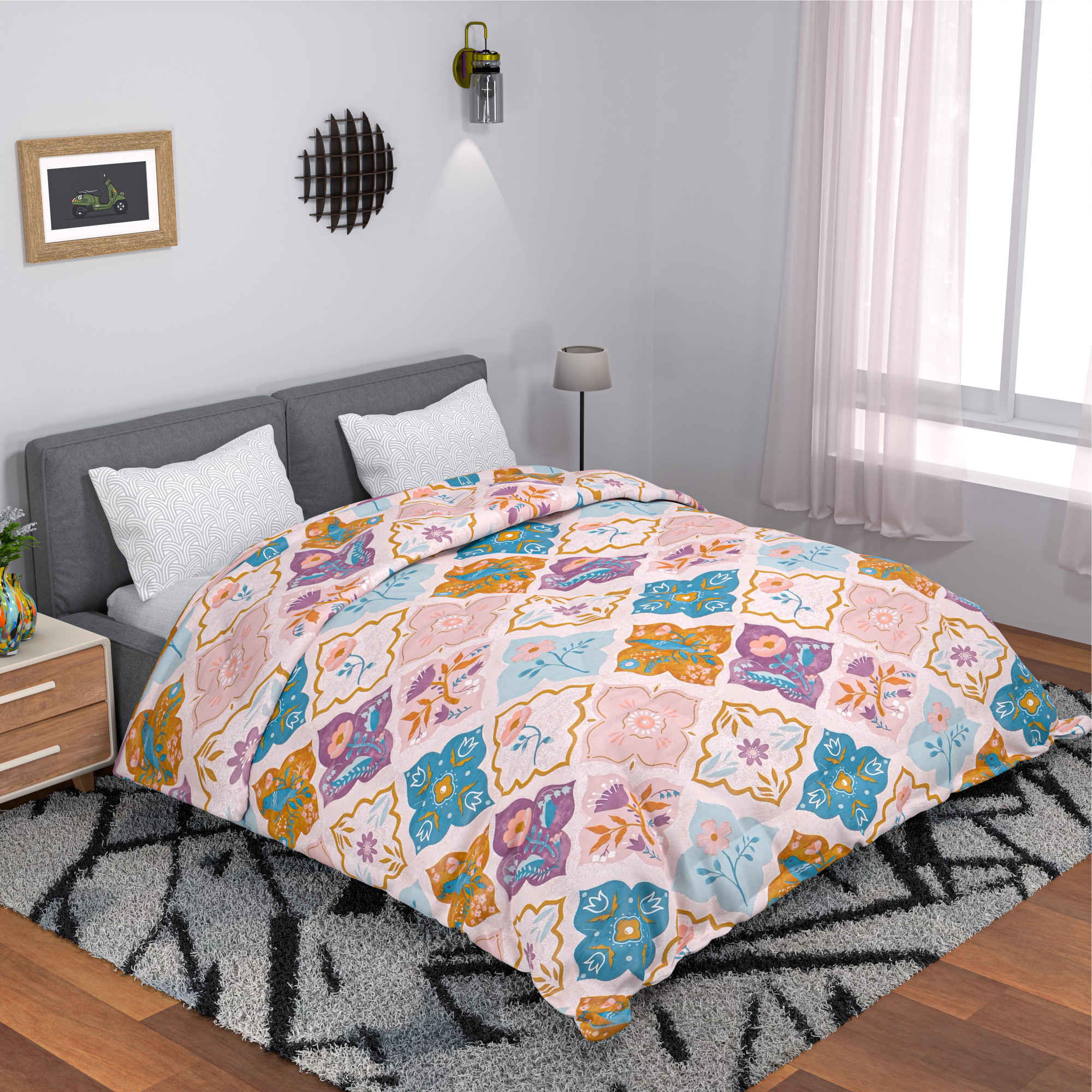 Kuber Industries 300 GSM Reversible AC Comforter for Double Bed  All Weather Warm  Soft Microfiber Quilt  Beautifully Crafted Razai Duvet  Kambal for Home  Flower -Multicolor