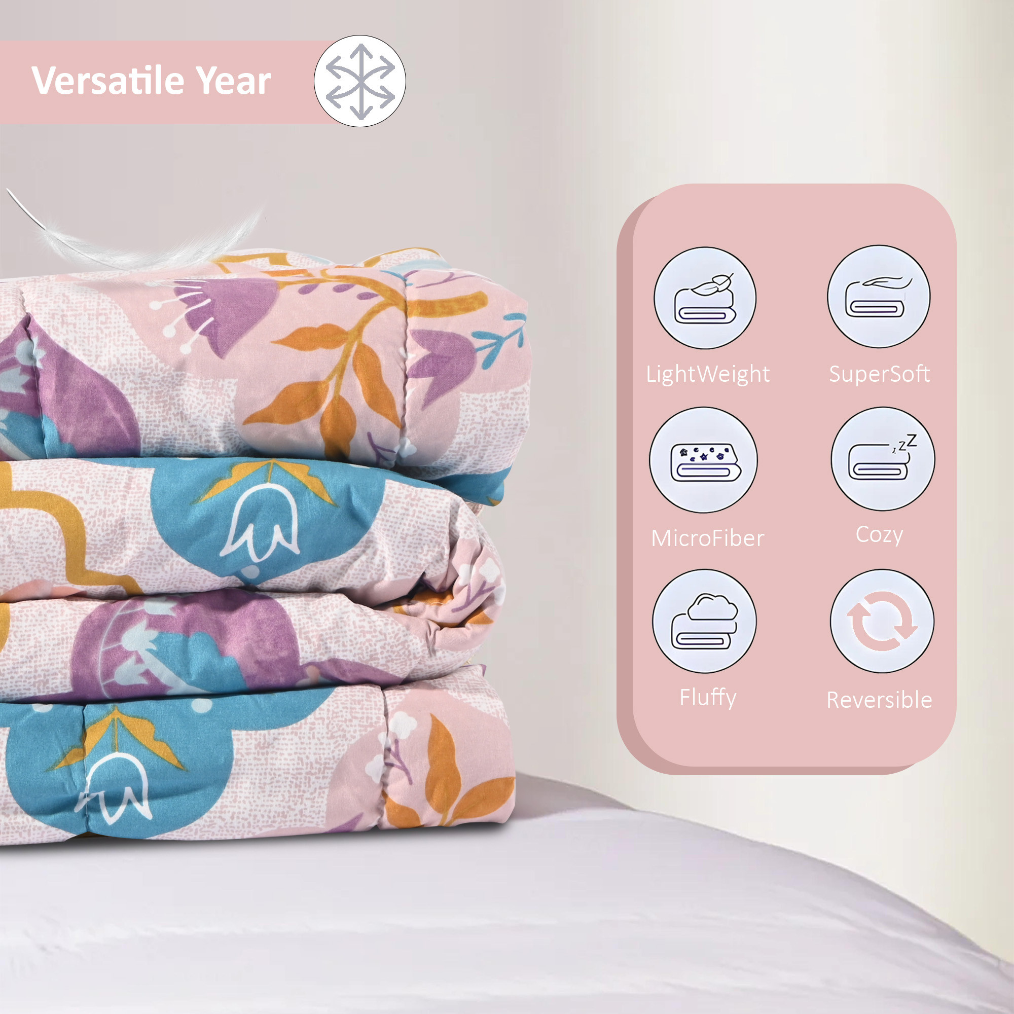 Kuber Industries 300 GSM Reversible AC Comforter for Double Bed  All Weather Warm  Soft Microfiber Quilt  Beautifully Crafted Razai Duvet  Kambal for Home  Flower -Multicolor