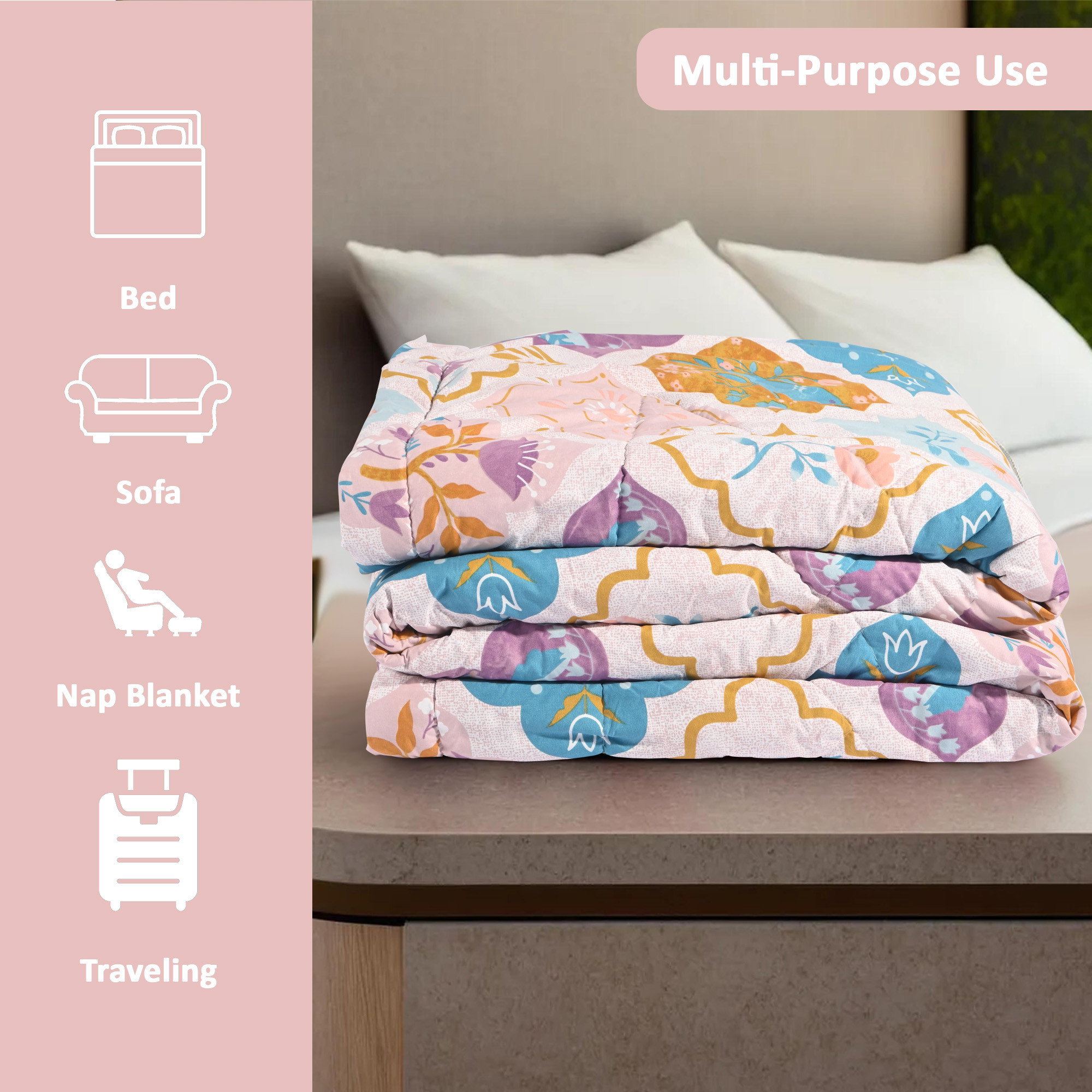 Kuber Industries 300 GSM Reversible AC Comforter for Double Bed  All Weather Warm  Soft Microfiber Quilt  Beautifully Crafted Razai Duvet  Kambal for Home  Flower -Multicolor