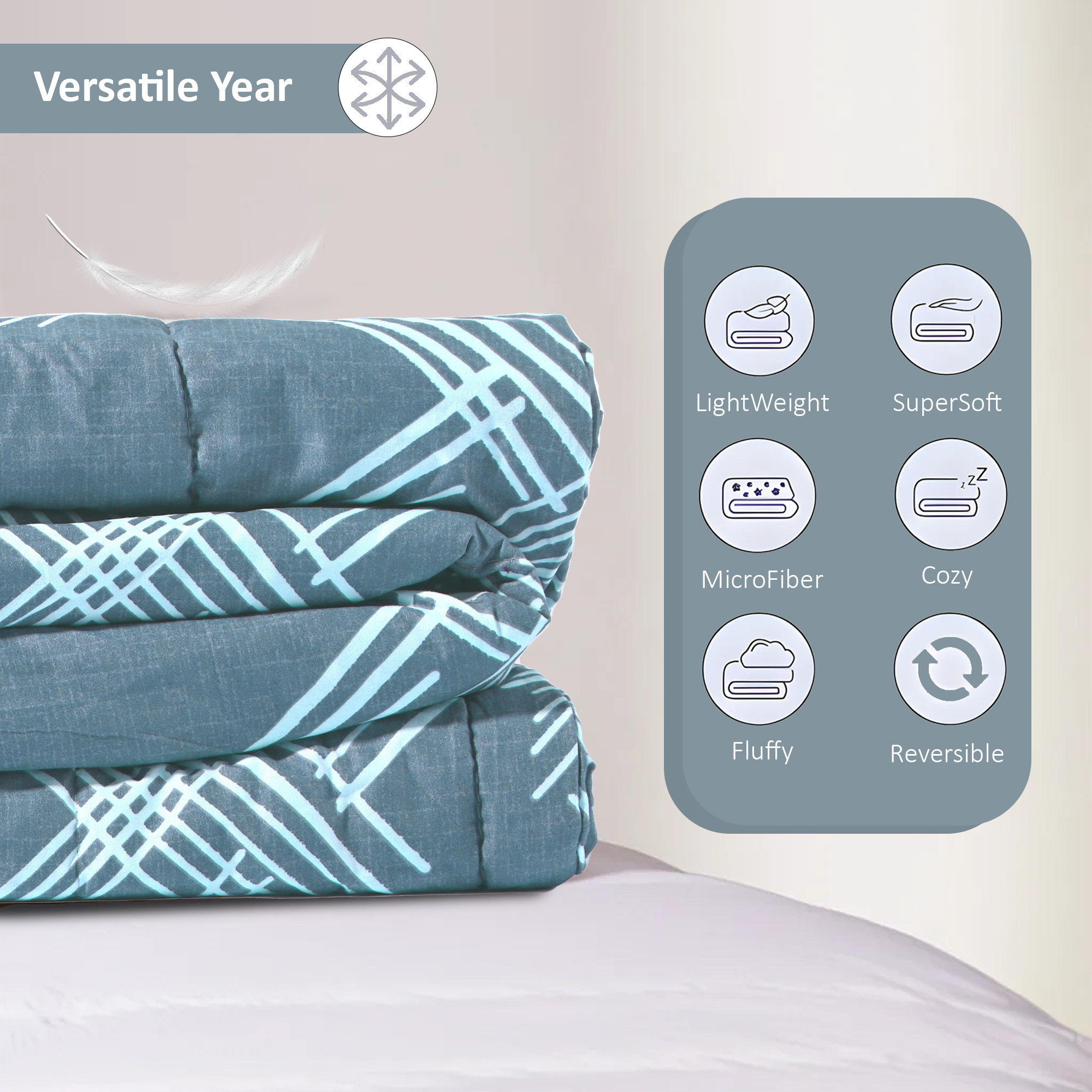 Kuber Industries 300 GSM Reversible AC Comforter for Double Bed  All Weather Warm  Soft Microfiber Quilt  Beautifully Crafted Razai Duvet  Kambal for Home  Lining -Slate Grey