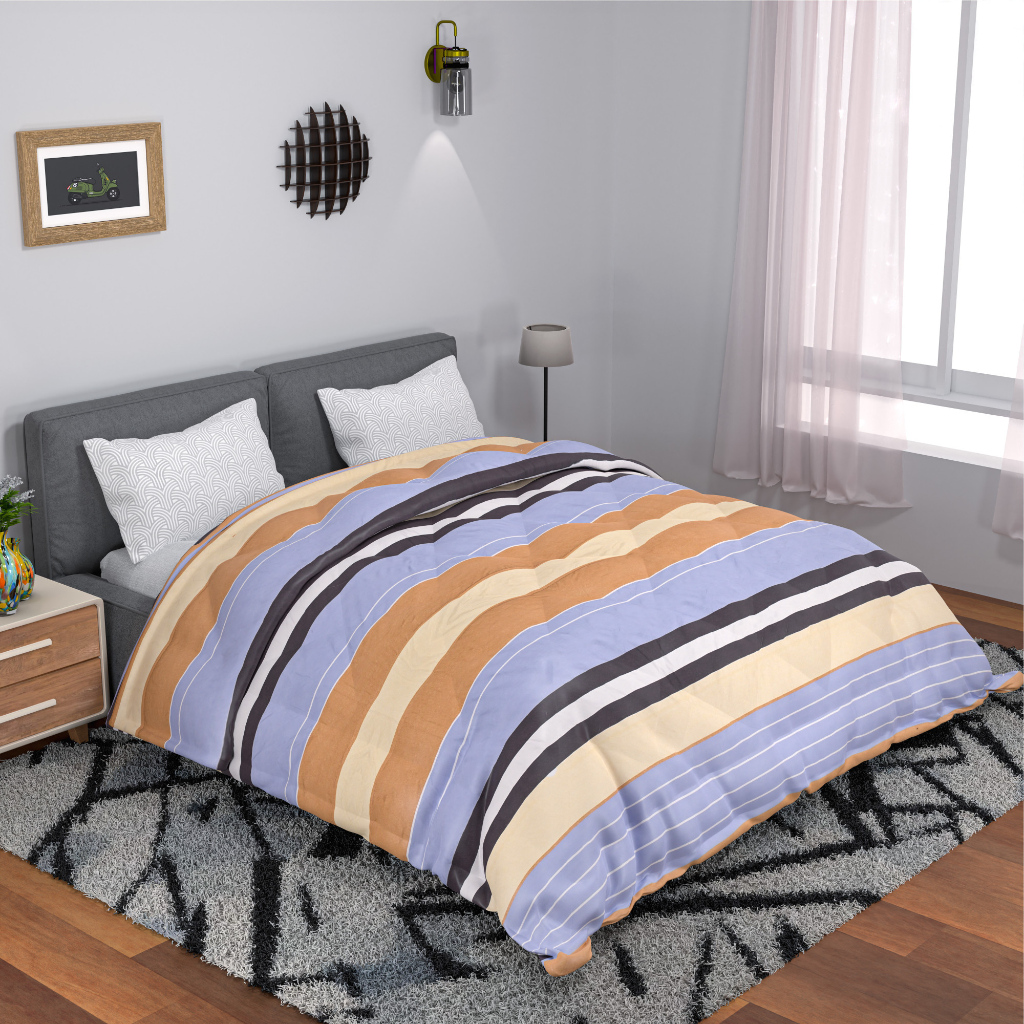 Kuber Industries 300 GSM Reversible AC Comforter for Double Bed  All Weather Warm  Soft Microfiber Quilt  Beautifully Crafted Razai Duvet  Kambal for Home  Strips -Brown