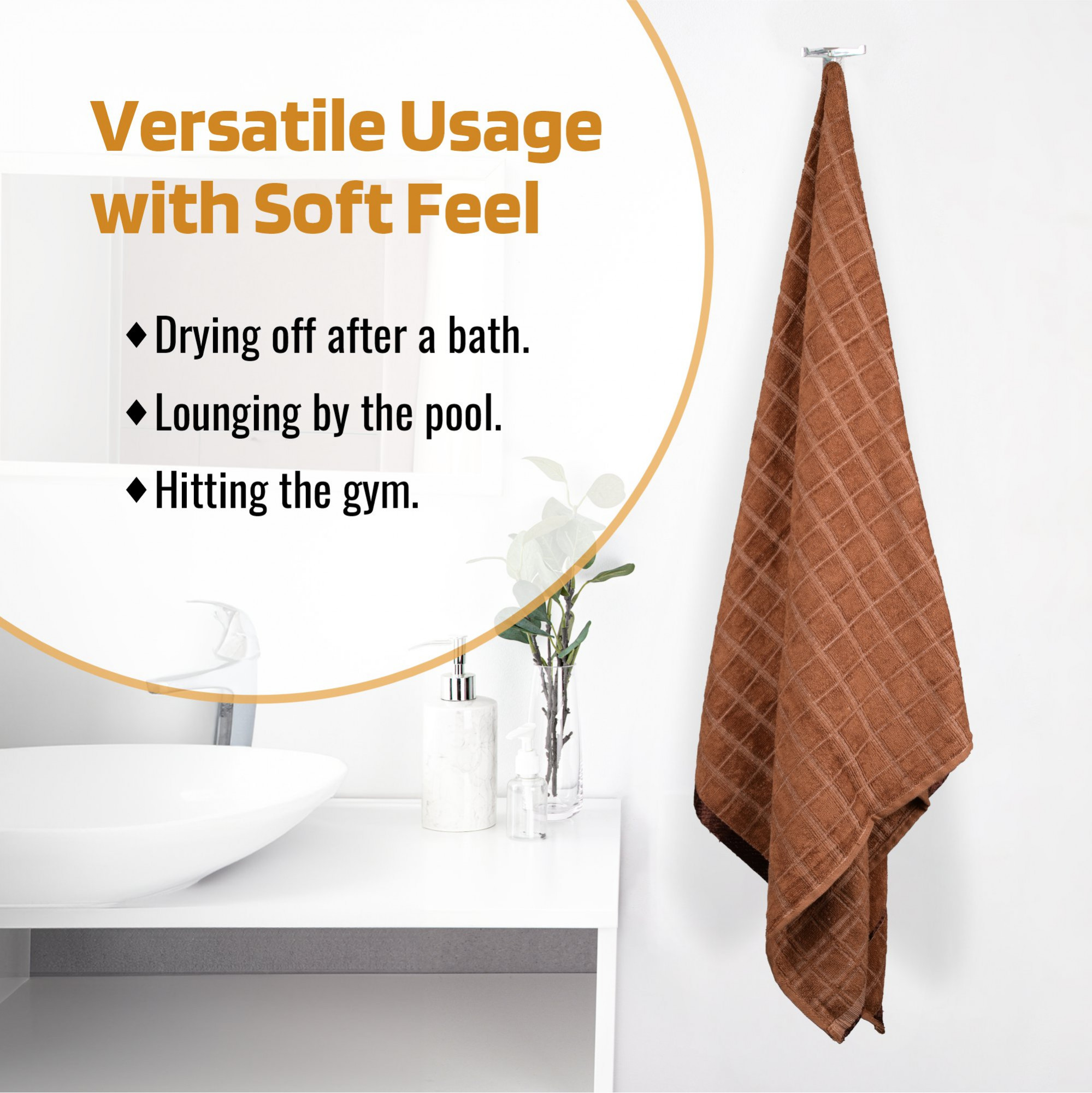 Kuber Industries 30x60 Inches Rectangle Super Absorbent Travel Gym  Bath Towel for Women  Soft  Comfortable Swimming  Bathing Towels for Men  Gold Flower - Brown