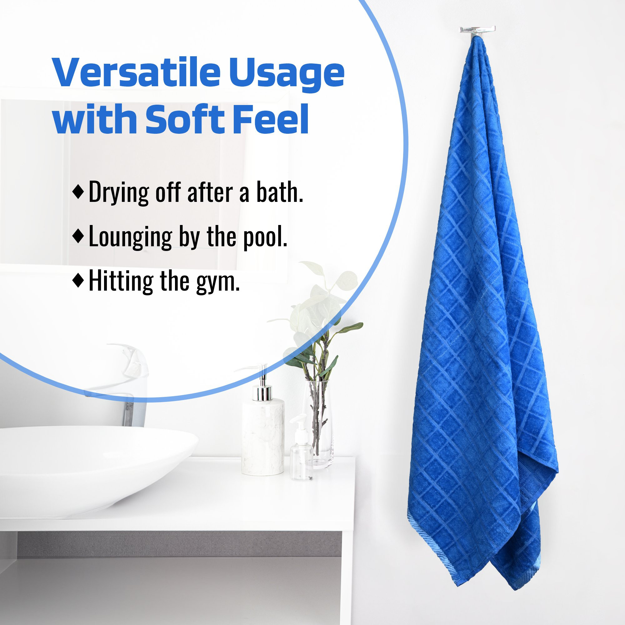 Kuber Industries 30x60 Inches Rectangle Super Absorbent Travel Gym  Bath Towel for Women  Soft  Comfortable Swimming  Bathing Towels for Men  Gold Flower - Blue