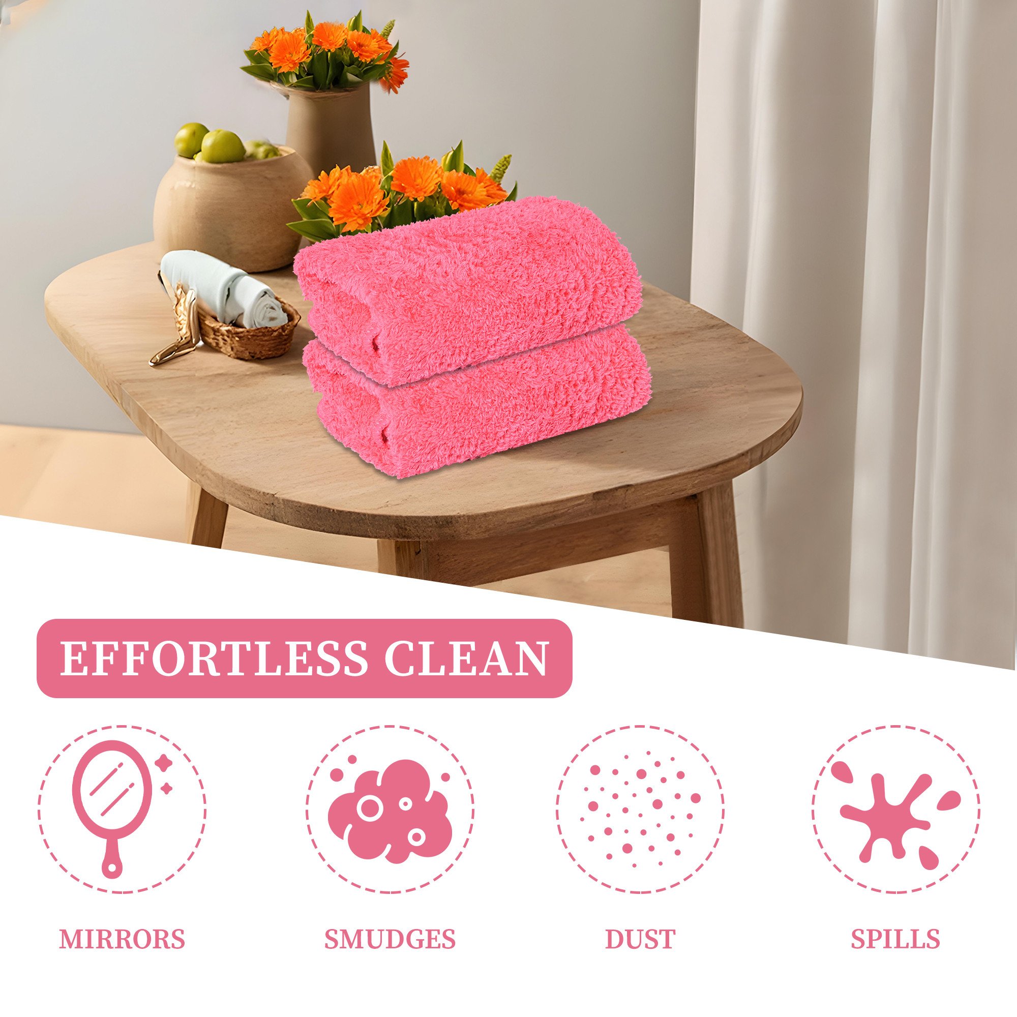 Kuber Industries 30x60cm Microfiber Cleaning Towel  Multipurpose Reusable  Water Absorbent Towels For Cleaning Glass Kitchens  Bathrooms  350 GSM  Pink