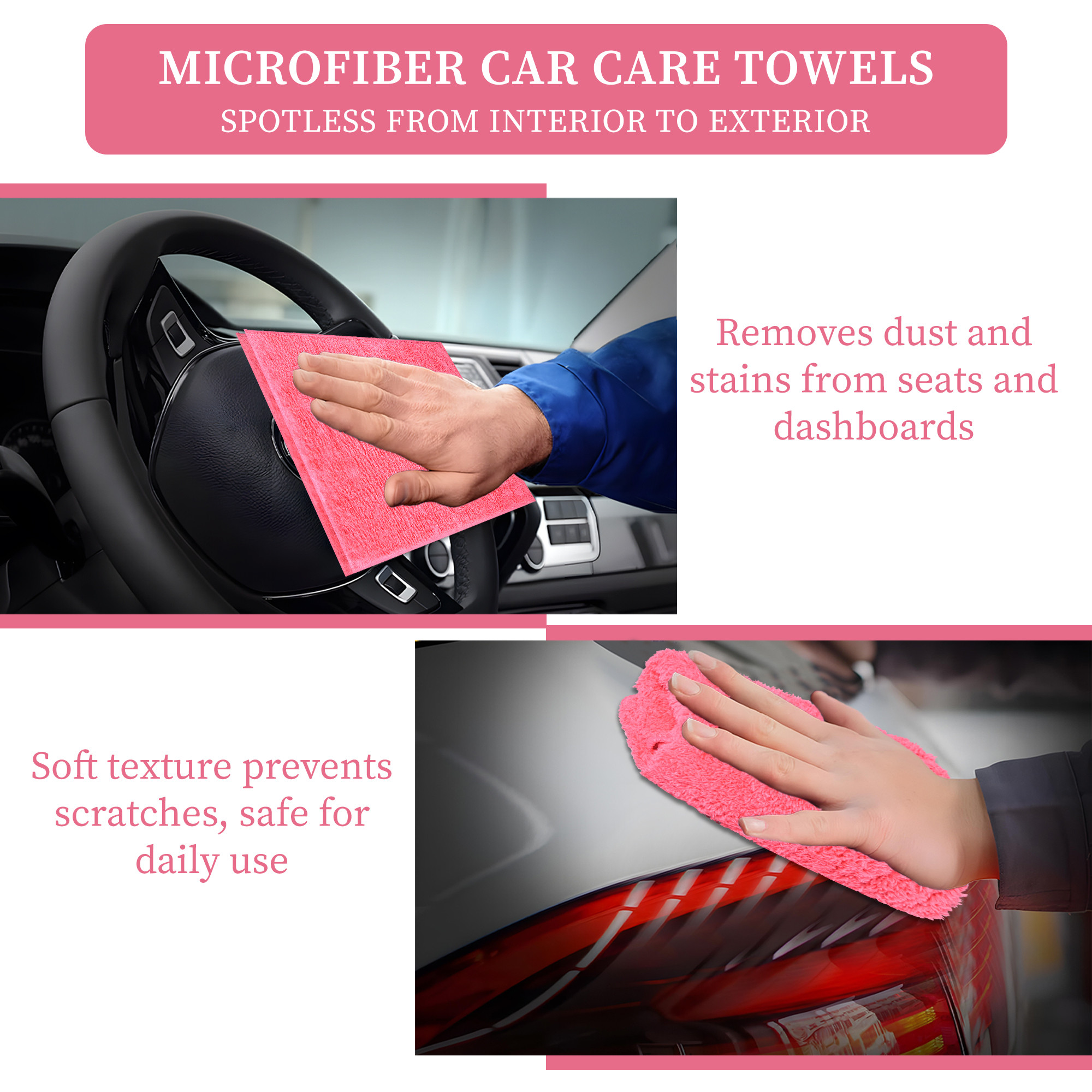 Kuber Industries 30x60cm Microfiber Cleaning Towel  Multipurpose Reusable  Water Absorbent Towels For Cleaning Glass Kitchens  Bathrooms  350 GSM  Pink