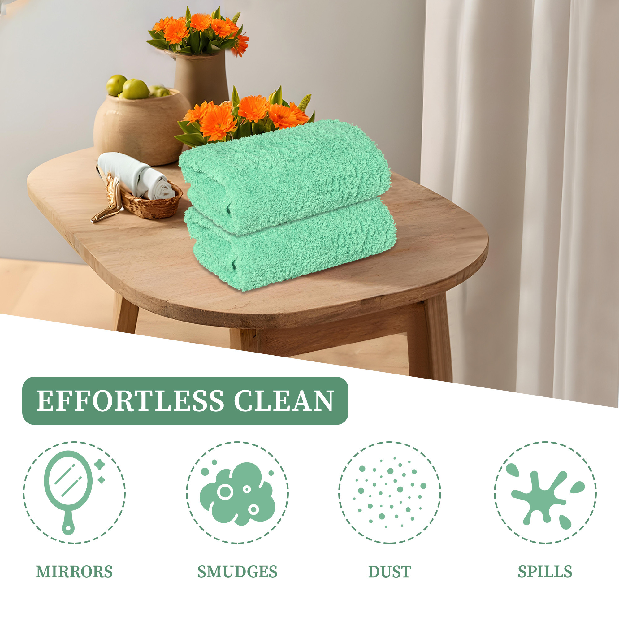 Kuber Industries 30x60cm Microfiber Cleaning Towel  Multipurpose Reusable  Water Absorbent Towels For Cleaning Glass Kitchens  Bathrooms  350 GSM  Green