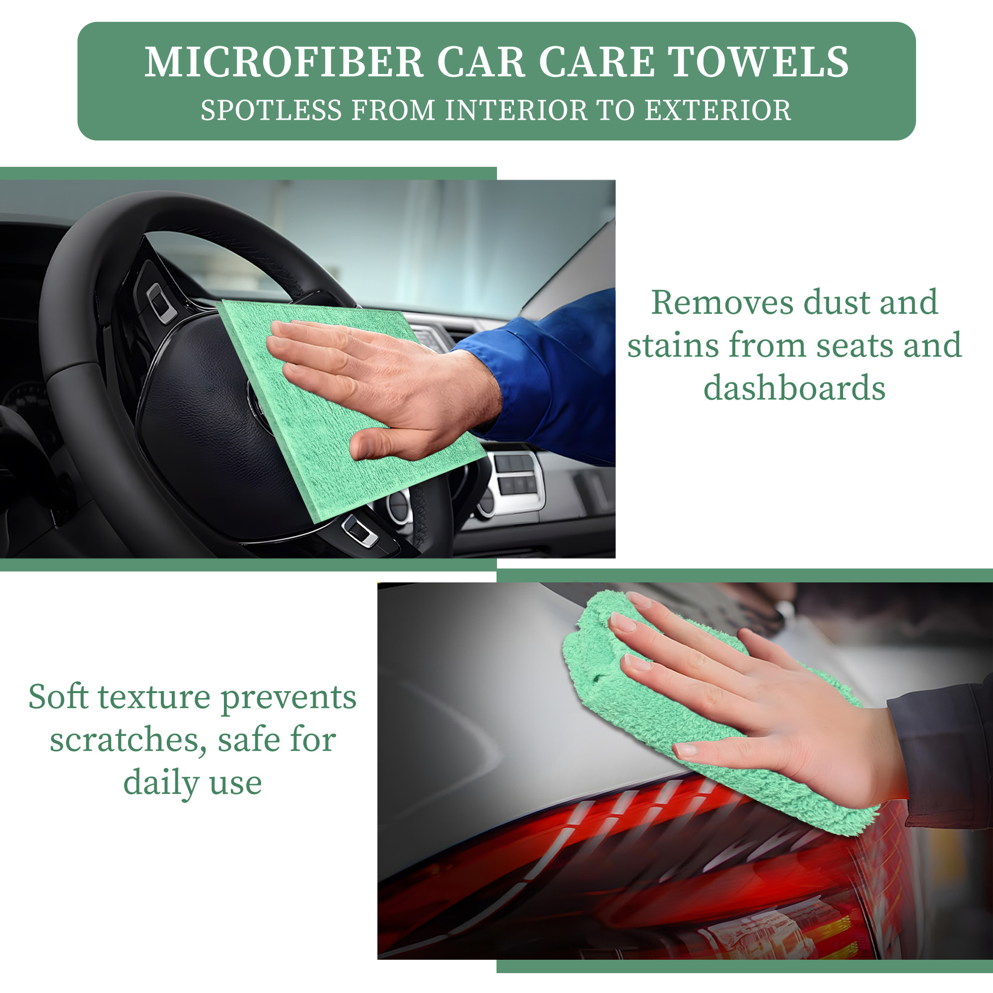 Kuber Industries 30x60cm Microfiber Cleaning Towel  Multipurpose Reusable  Water Absorbent Towels For Cleaning Glass Kitchens  Bathrooms  350 GSM  Green
