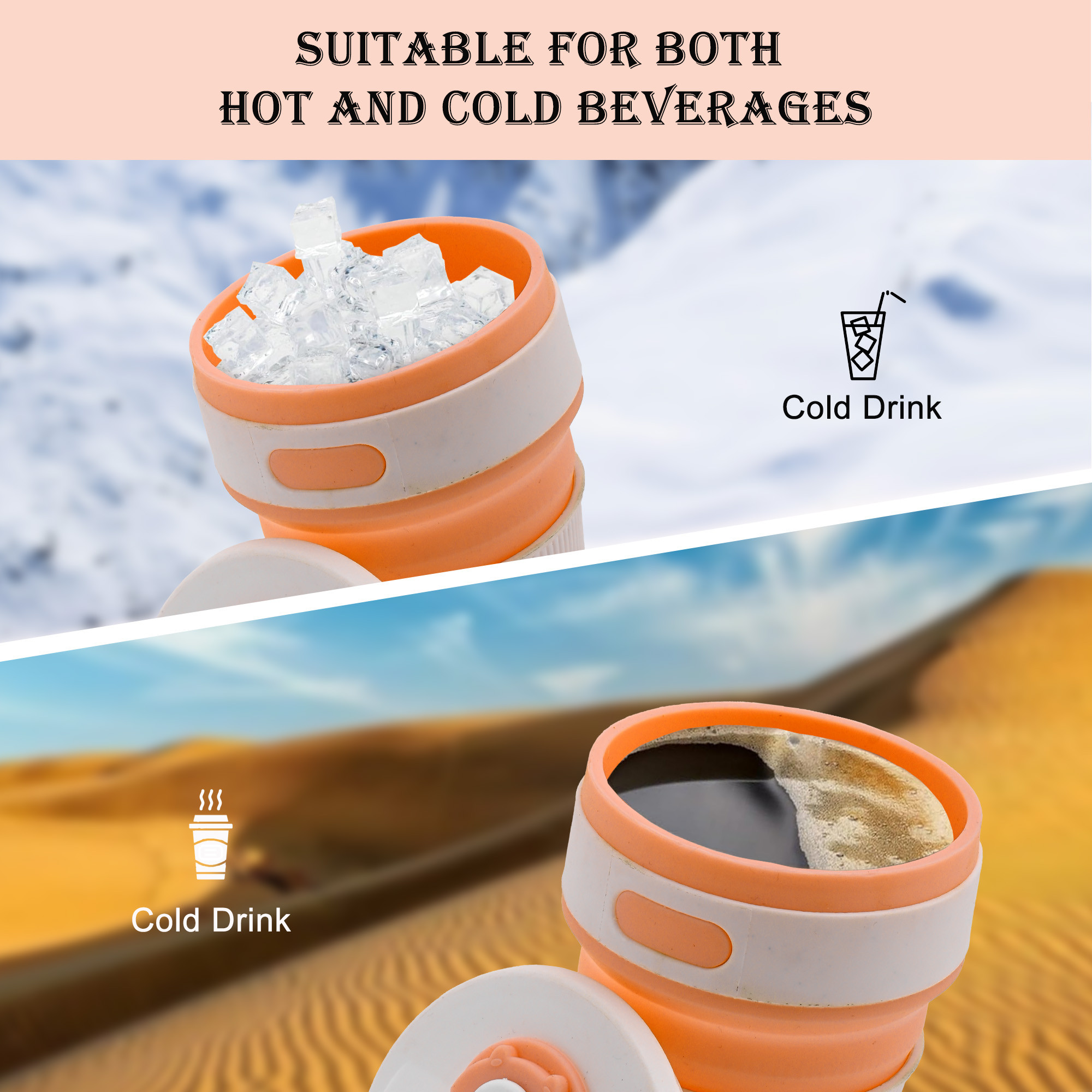 Kuber Industries 350ml Silicone Collapsible Cup With Lid For Coffee  Bpa Free  Expandable Water Glass - Ideal For Travel  Camping  Orange