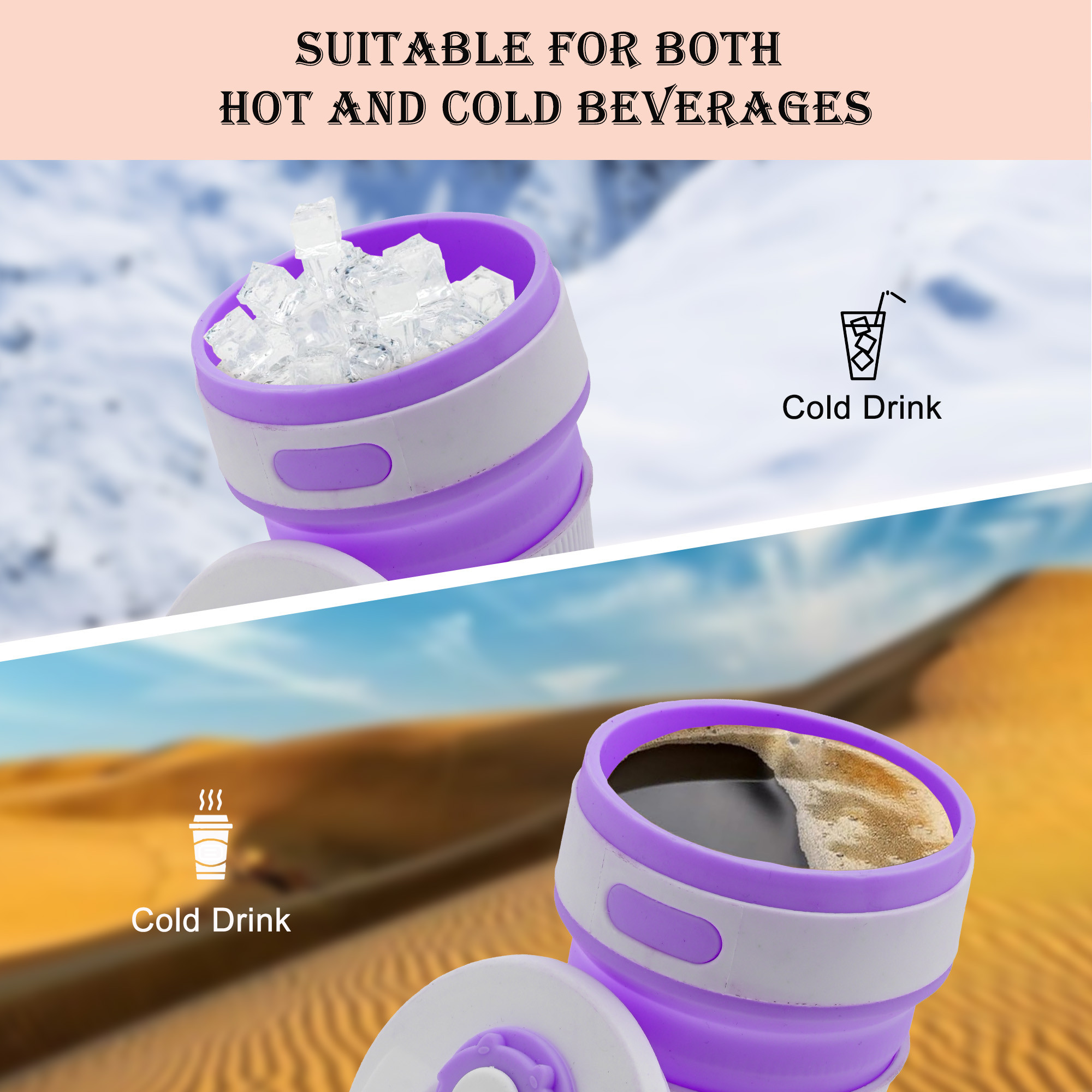Kuber Industries 350ml Silicone Collapsible Cup With Lid For Coffee  Bpa Free  Expandable Water Glass - Ideal For Travel  Camping  Purple