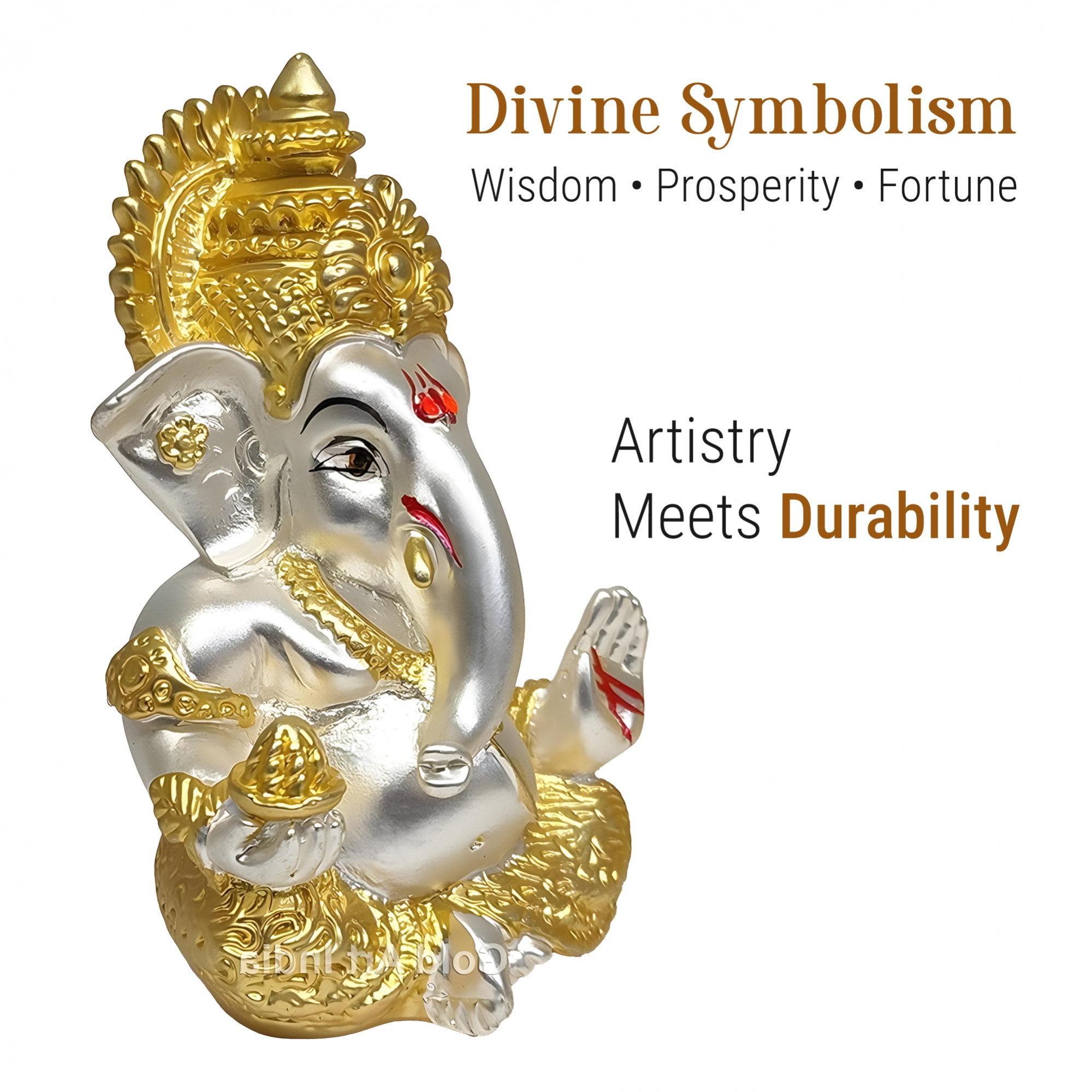 Kuber Industries 35x3 Inch Resin Ganesha Idol for Car Dashboard  Ganpati Idol for Home Decor  Ganpati Murti for Home Mandir and Office Desk  Gold  Silver