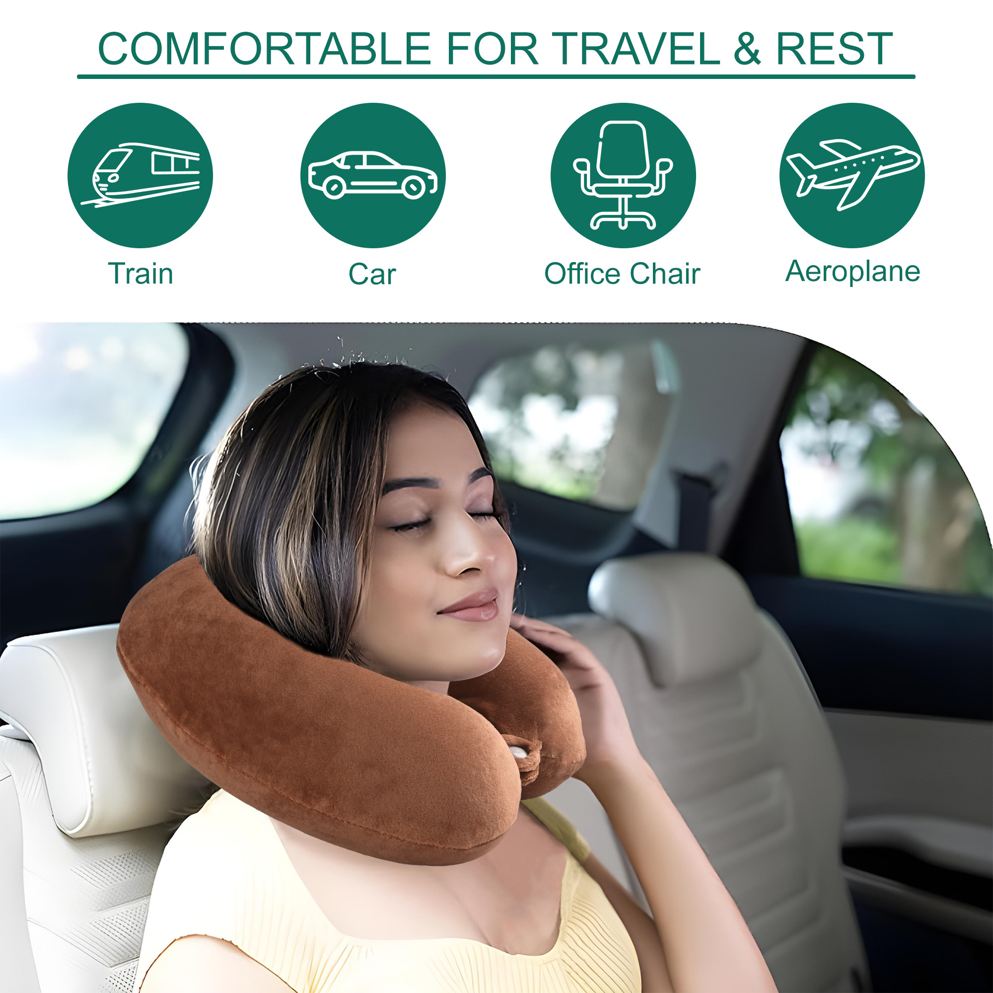 Kuber Industries 360 Memory Foam Neck Pillow for Travelling  Soft and Supportive Neck and Head Rest for Sleeping  Travel Pillow for Flights Train and Long Trips  JR-1-BRN  Brown