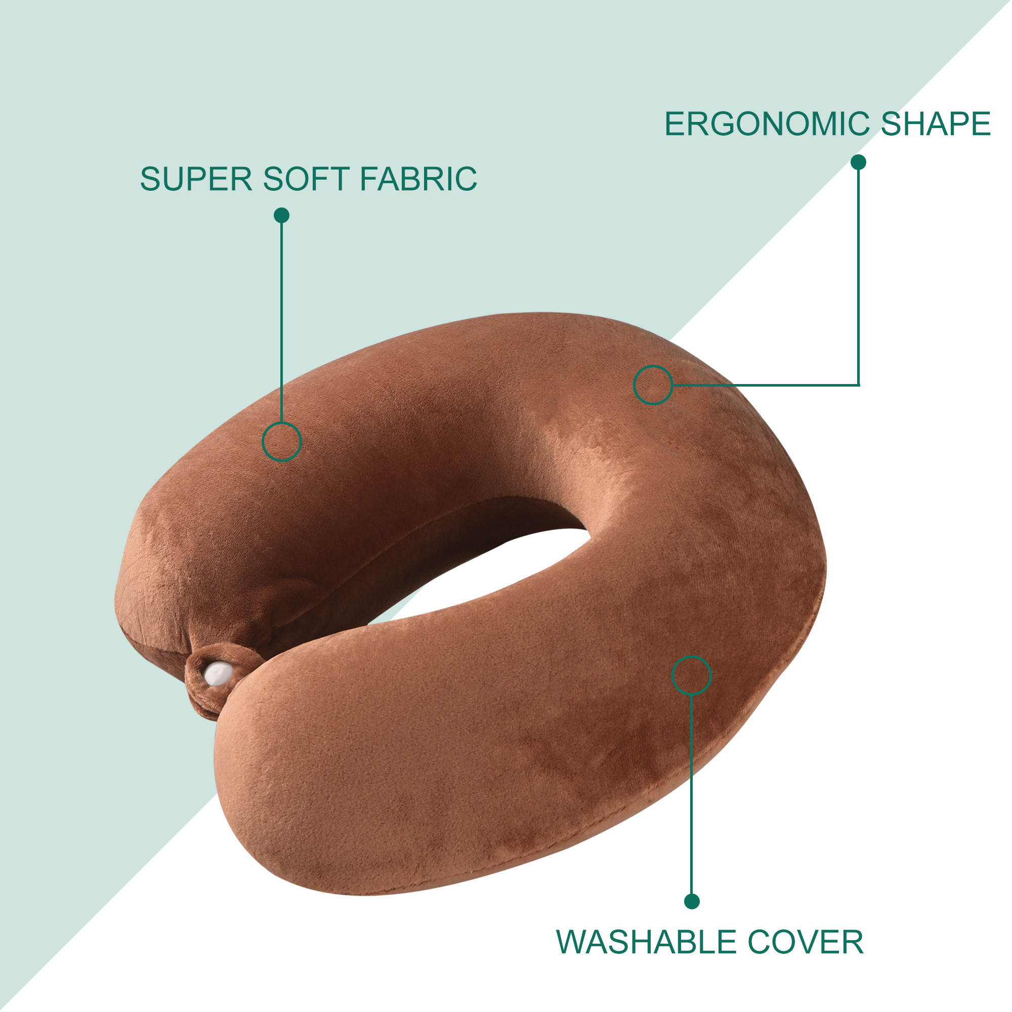 Kuber Industries 360 Memory Foam Neck Pillow for Travelling  Soft and Supportive Neck and Head Rest for Sleeping  Travel Pillow for Flights Train and Long Trips  JR-1-BRN  Brown
