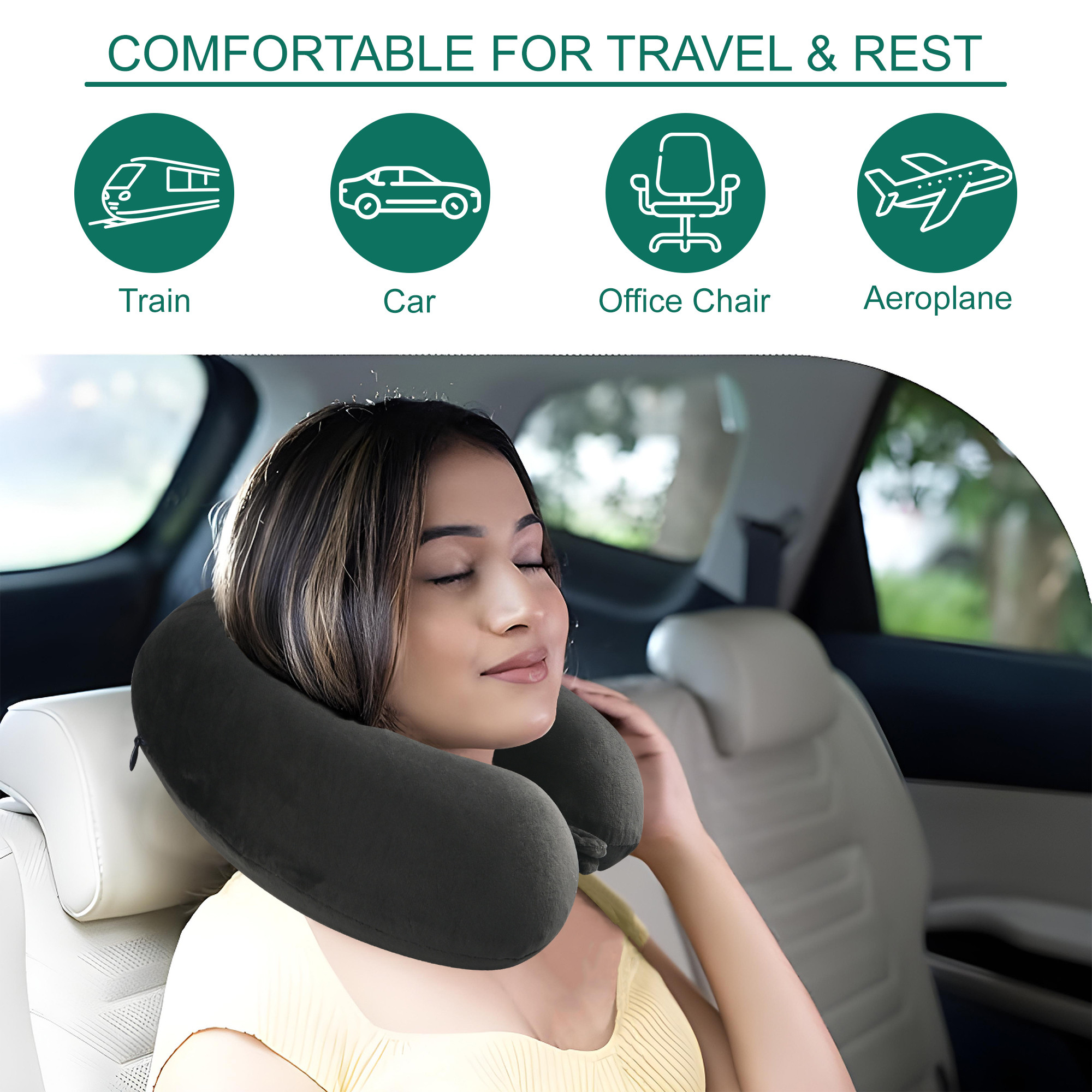 Kuber Industries 360 Memory Foam Neck Pillow for Travelling  Soft and Supportive Neck and Head Rest for Sleeping  Travel Pillow for Flights Train and Long Trips  JR-1-BLK  Black