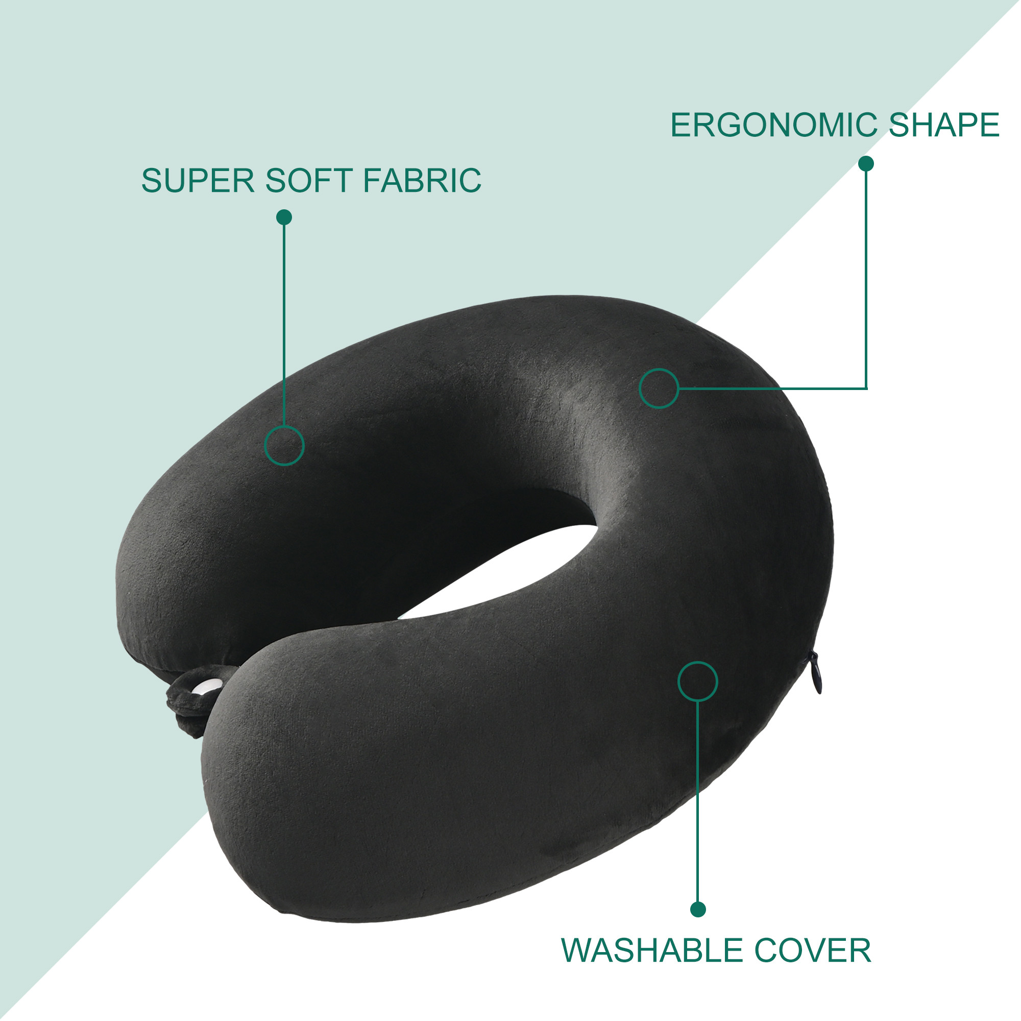 Kuber Industries 360 Memory Foam Neck Pillow for Travelling  Soft and Supportive Neck and Head Rest for Sleeping  Travel Pillow for Flights Train and Long Trips  JR-1-BLK  Black