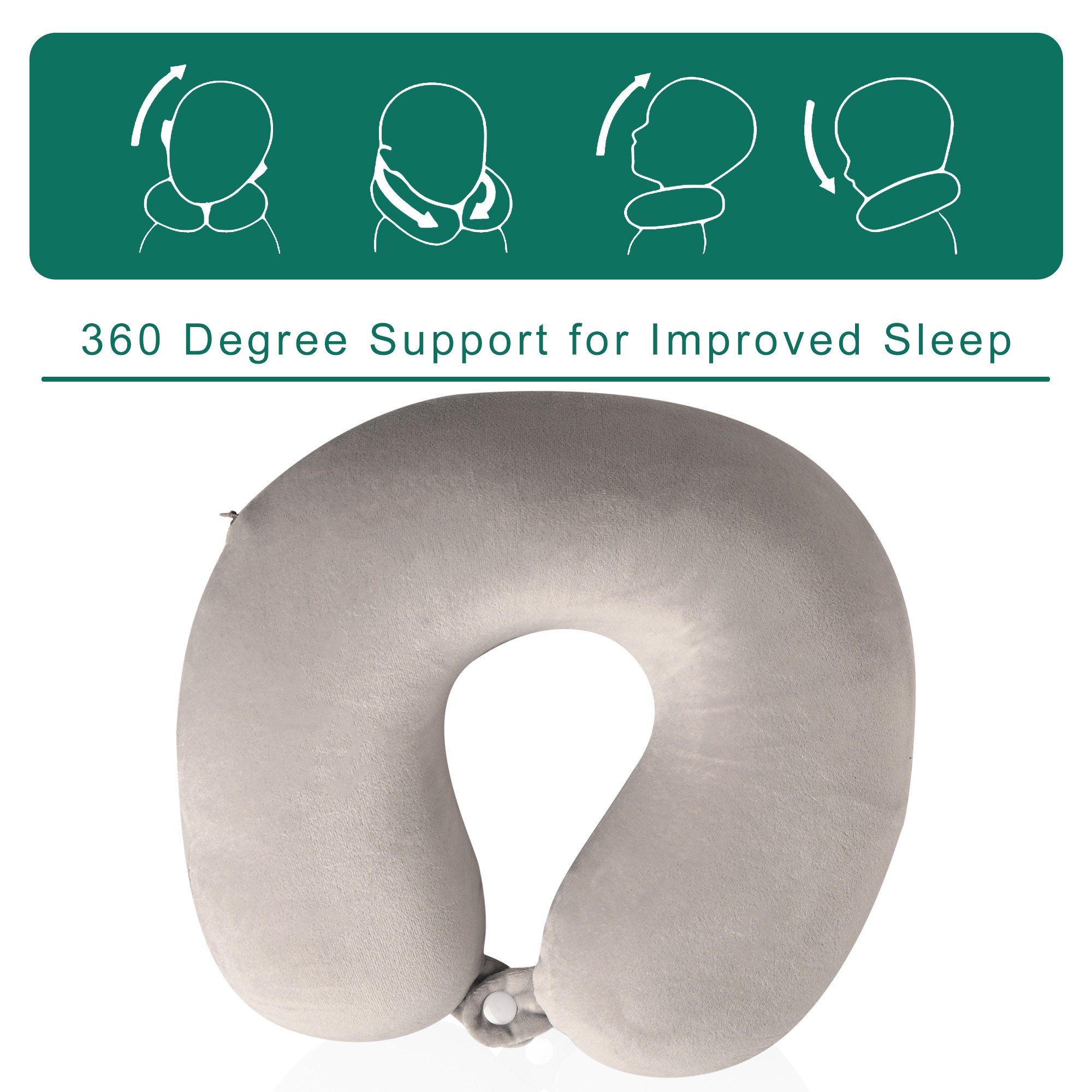 Kuber Industries 360 Memory Foam Neck Pillow for Travelling  Soft and Supportive Neck and Head Rest for Sleeping  Travel Pillow for Flights Train and Long Trips  JR-1-LGRY  Light Grey