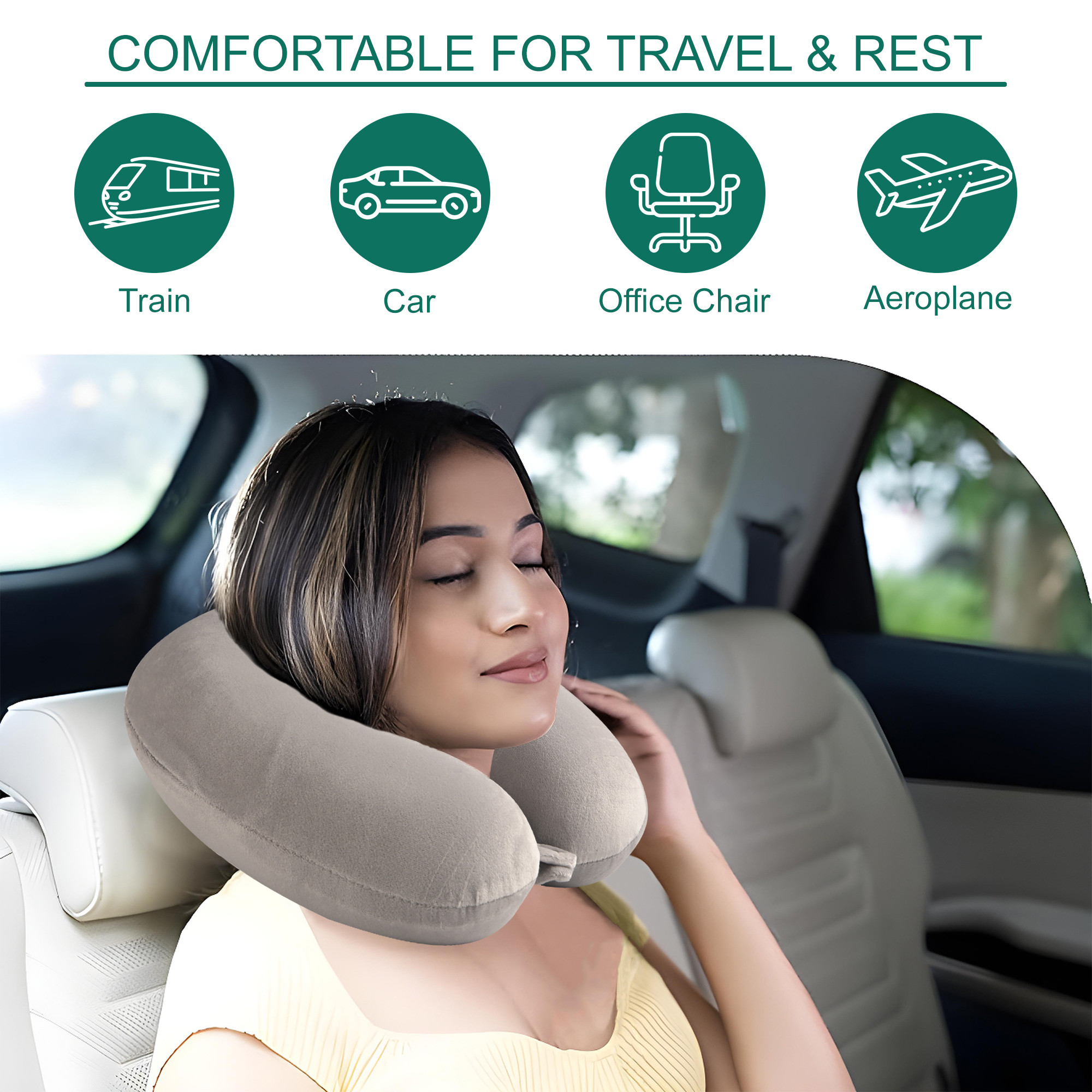 Kuber Industries 360 Memory Foam Neck Pillow for Travelling  Soft and Supportive Neck and Head Rest for Sleeping  Travel Pillow for Flights Train and Long Trips  JR-1-LGRY  Light Grey