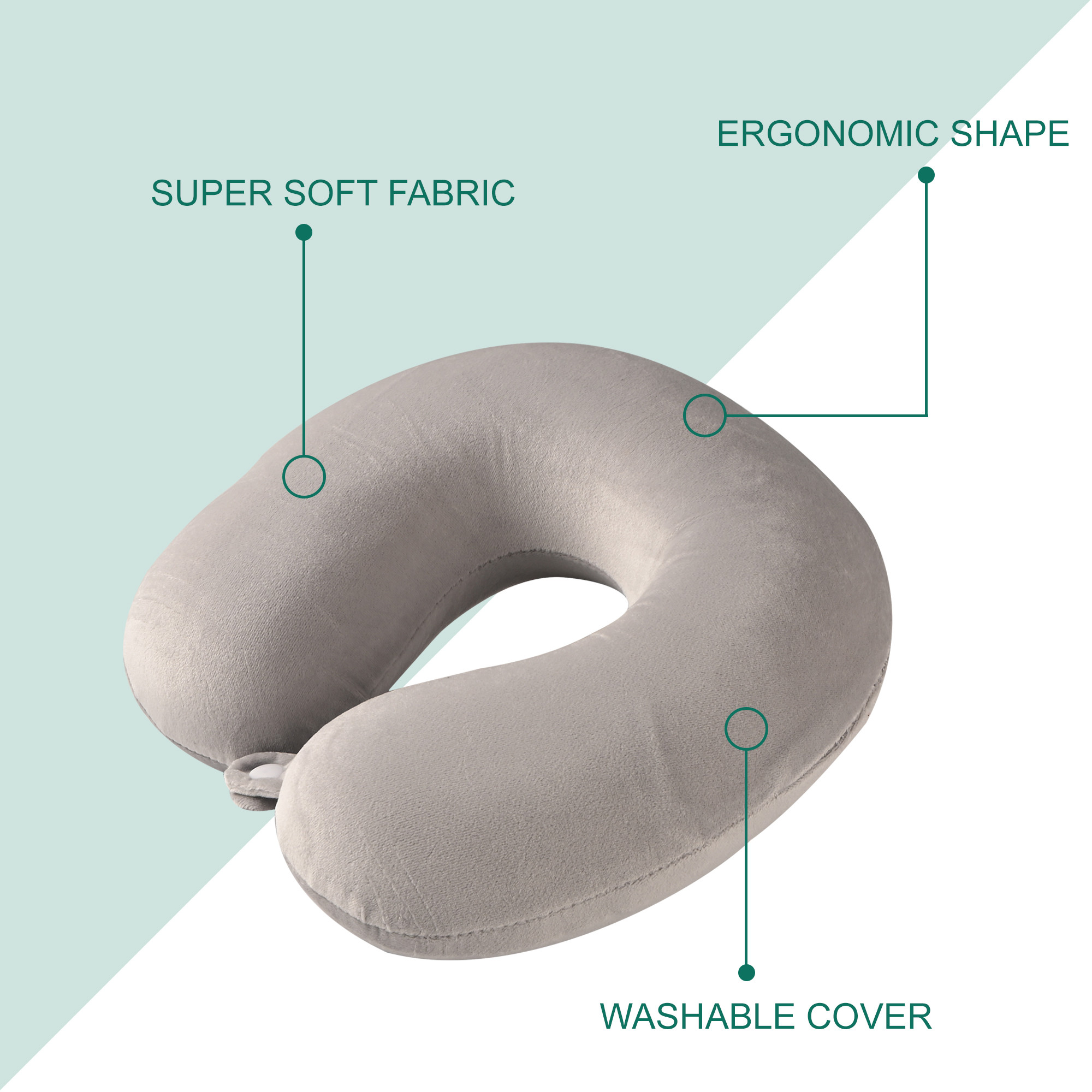 Kuber Industries 360 Memory Foam Neck Pillow for Travelling  Soft and Supportive Neck and Head Rest for Sleeping  Travel Pillow for Flights Train and Long Trips  JR-1-LGRY  Light Grey