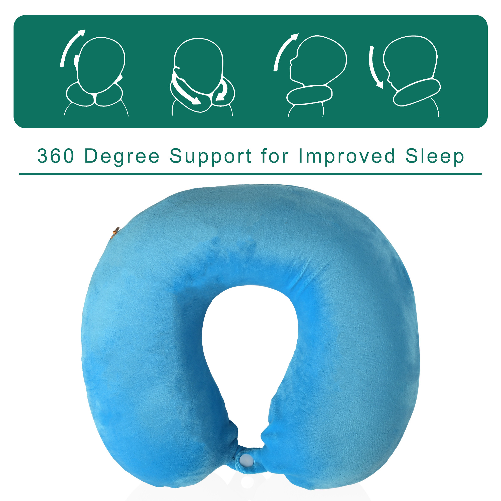 Kuber Industries 360 Memory Foam Neck Pillow for Travelling  Soft and Supportive Neck and Head Rest for Sleeping  Travel Pillow for Flights Train and Long Trips  JR-1-BLU  Blue