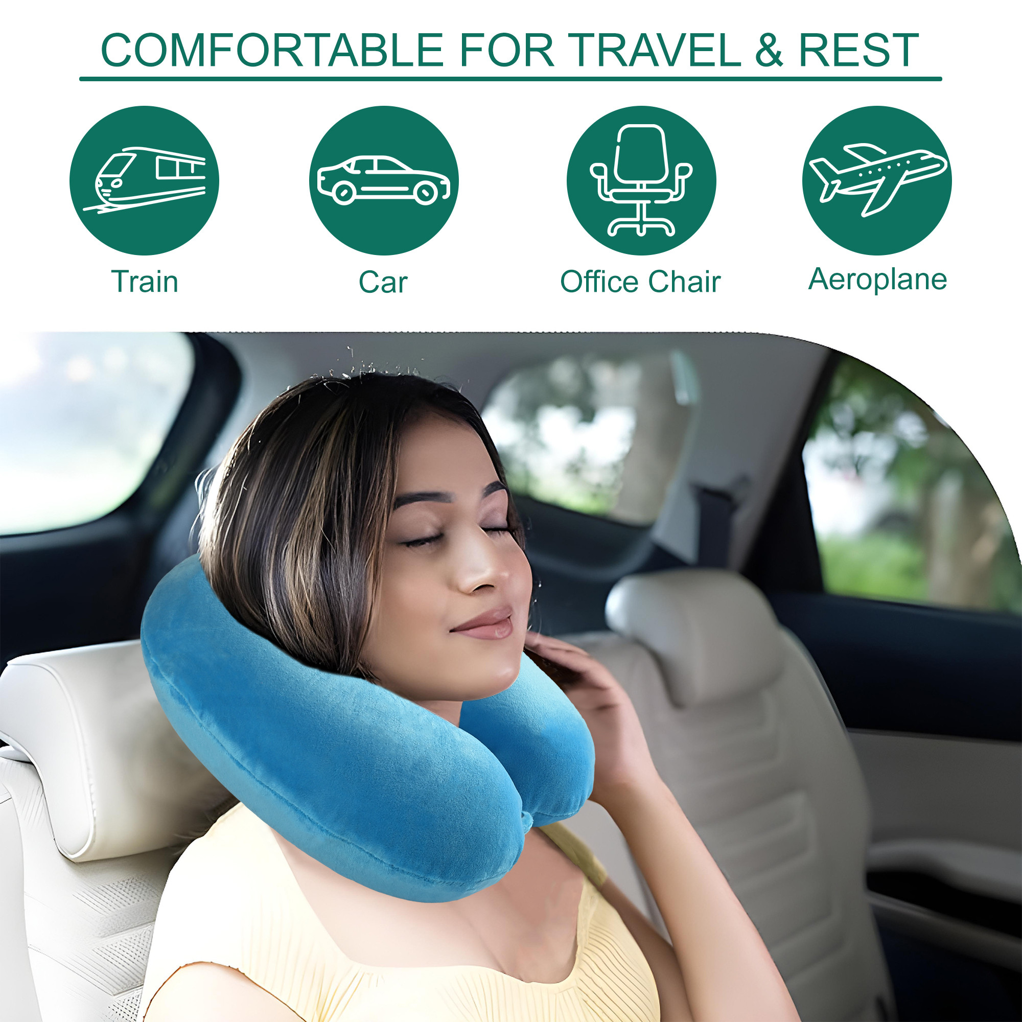 Kuber Industries 360 Memory Foam Neck Pillow for Travelling  Soft and Supportive Neck and Head Rest for Sleeping  Travel Pillow for Flights Train and Long Trips  JR-1-BLU  Blue