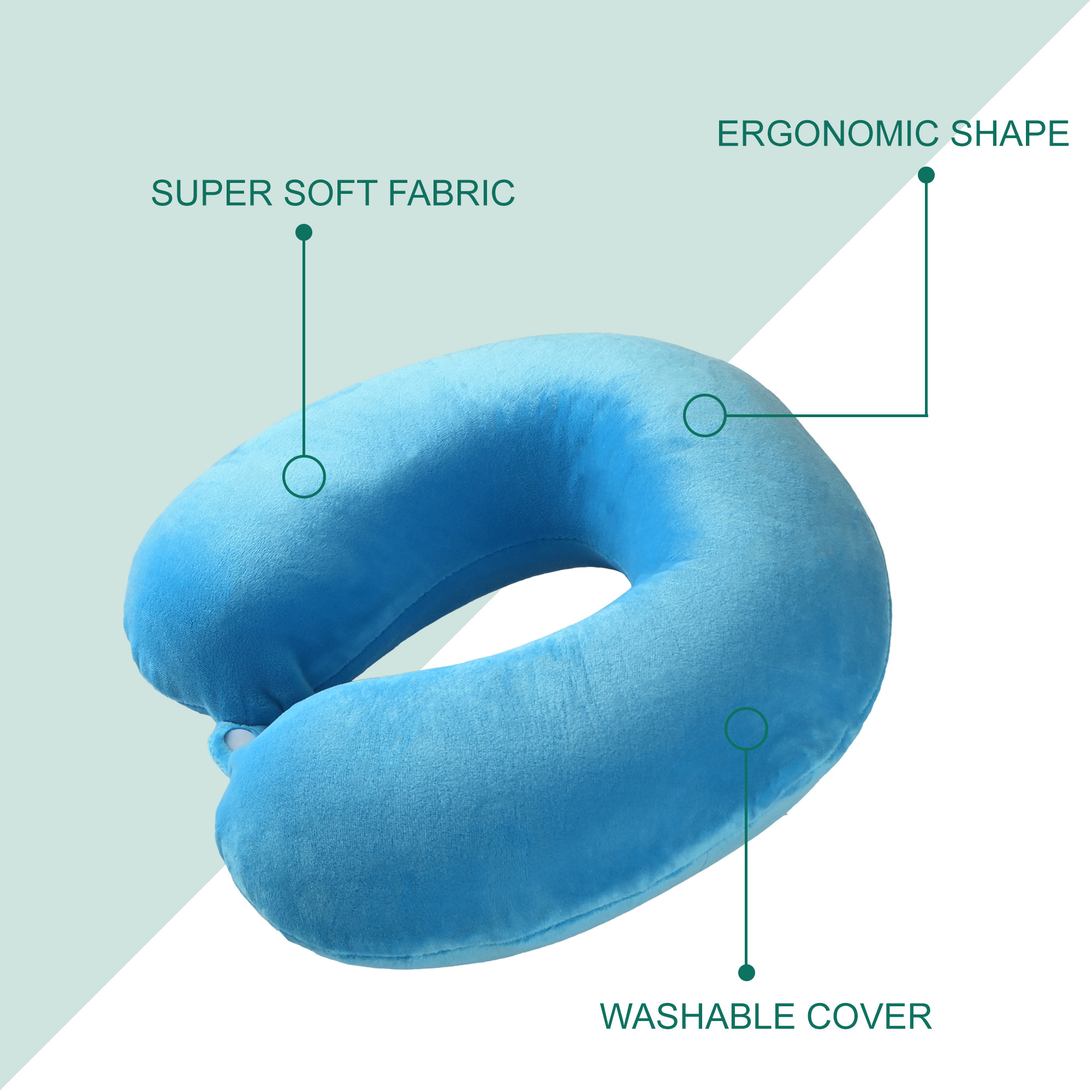 Kuber Industries 360 Memory Foam Neck Pillow for Travelling  Soft and Supportive Neck and Head Rest for Sleeping  Travel Pillow for Flights Train and Long Trips  JR-1-BLU  Blue