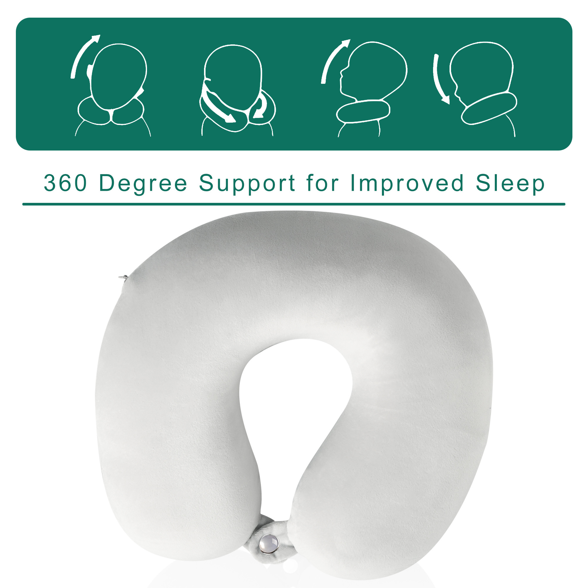 Kuber Industries 360 Microfiber Neck Pillow for Travelling  Soft and Supportive Velvet Cover Neck and Head Rest for Sleeping  Travel Pillow for Flights Train and Long Trips  White