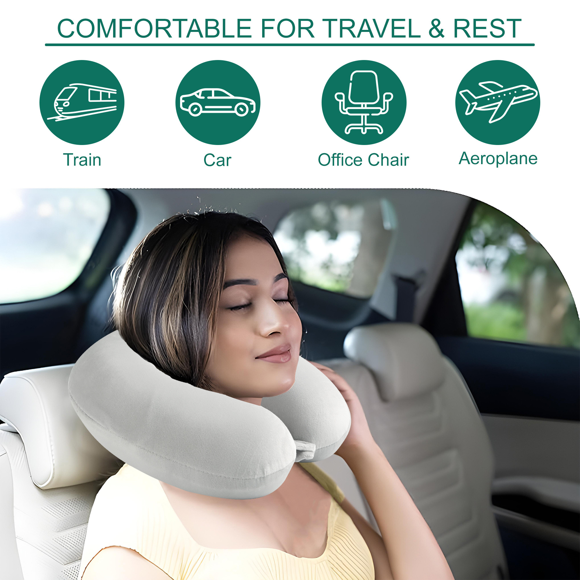 Kuber Industries 360 Microfiber Neck Pillow for Travelling  Soft and Supportive Velvet Cover Neck and Head Rest for Sleeping  Travel Pillow for Flights Train and Long Trips  White