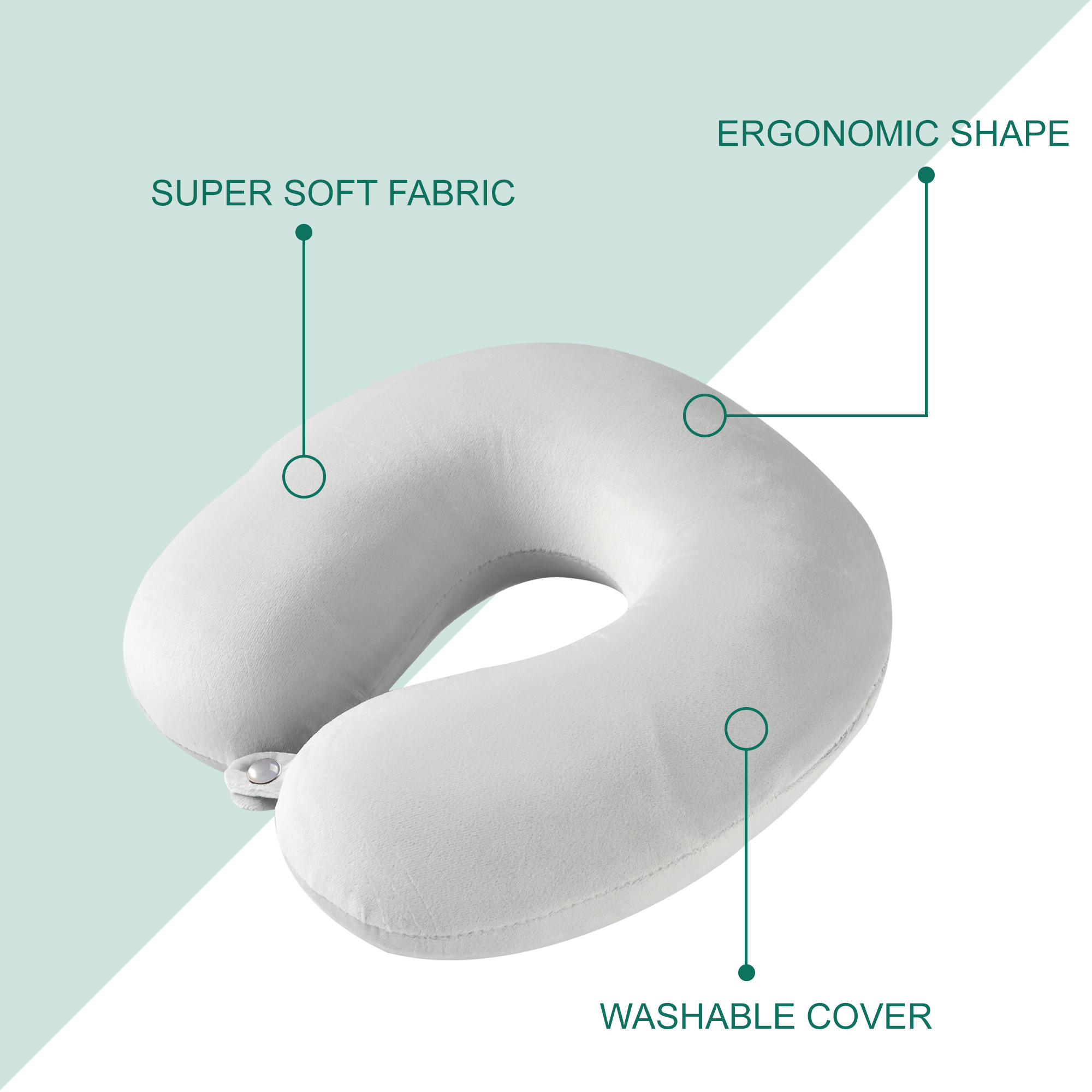 Kuber Industries 360 Microfiber Neck Pillow for Travelling  Soft and Supportive Velvet Cover Neck and Head Rest for Sleeping  Travel Pillow for Flights Train and Long Trips  White