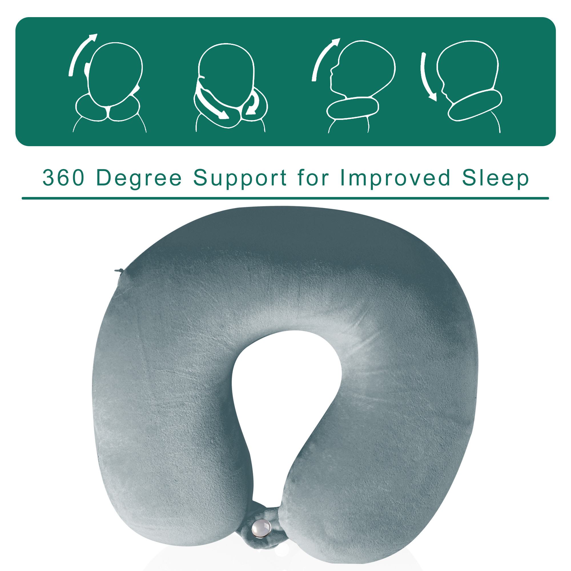 Kuber Industries 360 Microfiber Neck Pillow for Travelling  Soft and Supportive Velvet Cover Neck and Head Rest for Sleeping  Travel Pillow for Flights Train and Long Trips  Grey