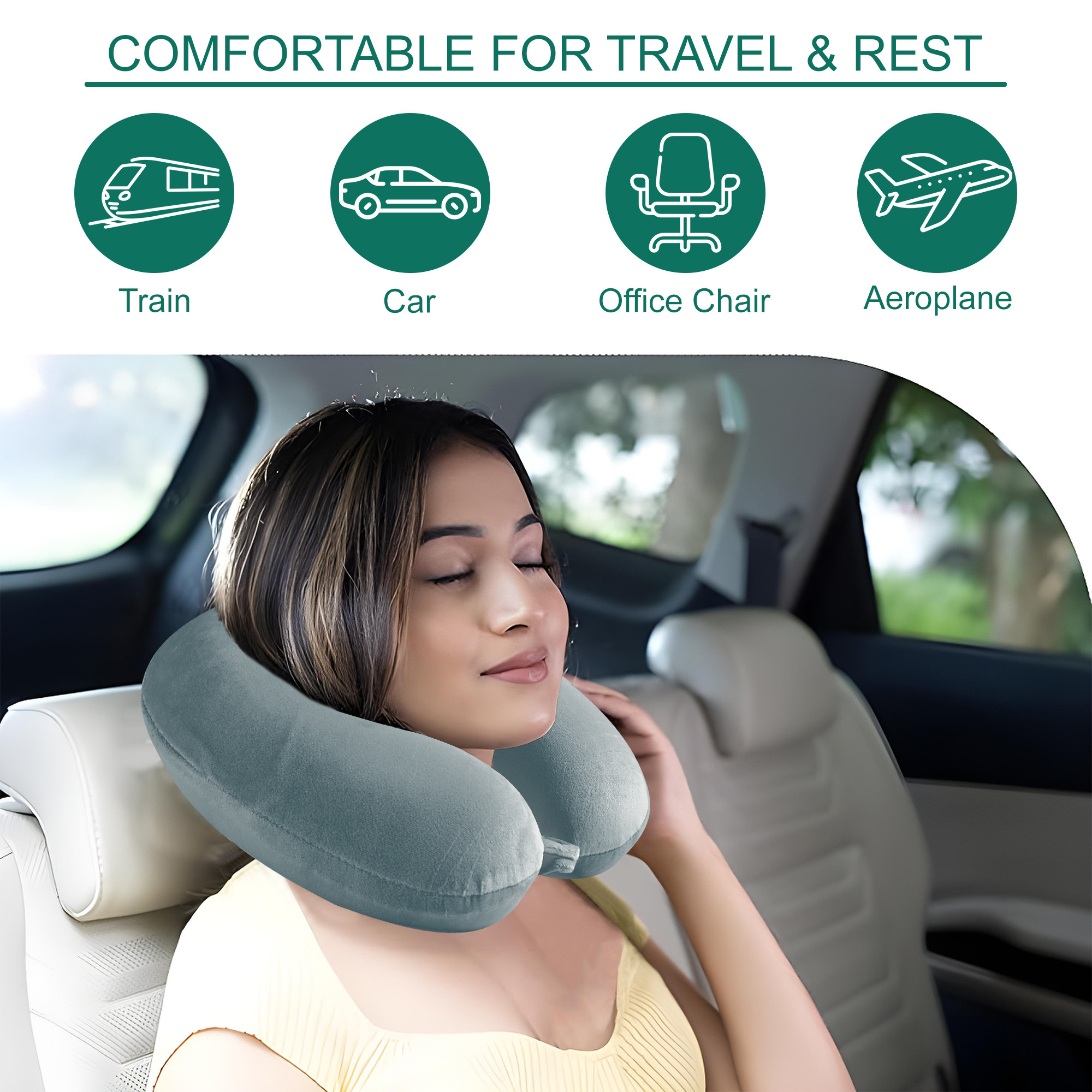 Kuber Industries 360 Microfiber Neck Pillow for Travelling  Soft and Supportive Velvet Cover Neck and Head Rest for Sleeping  Travel Pillow for Flights Train and Long Trips  Grey