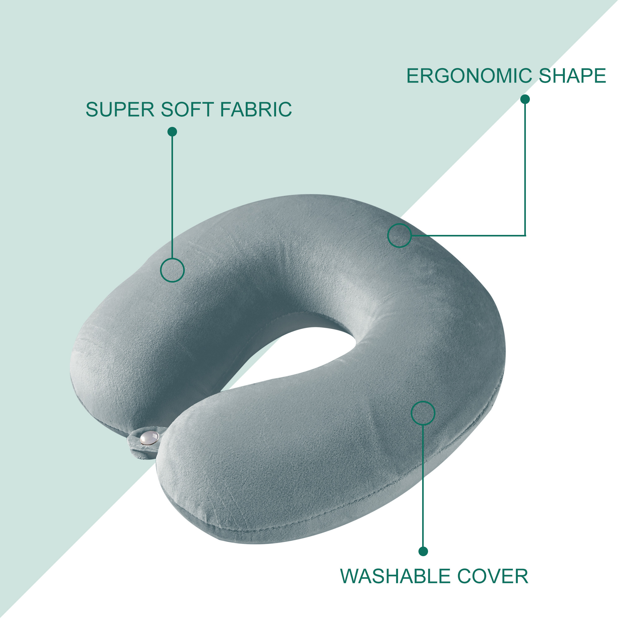 Kuber Industries 360 Microfiber Neck Pillow for Travelling  Soft and Supportive Velvet Cover Neck and Head Rest for Sleeping  Travel Pillow for Flights Train and Long Trips  Grey