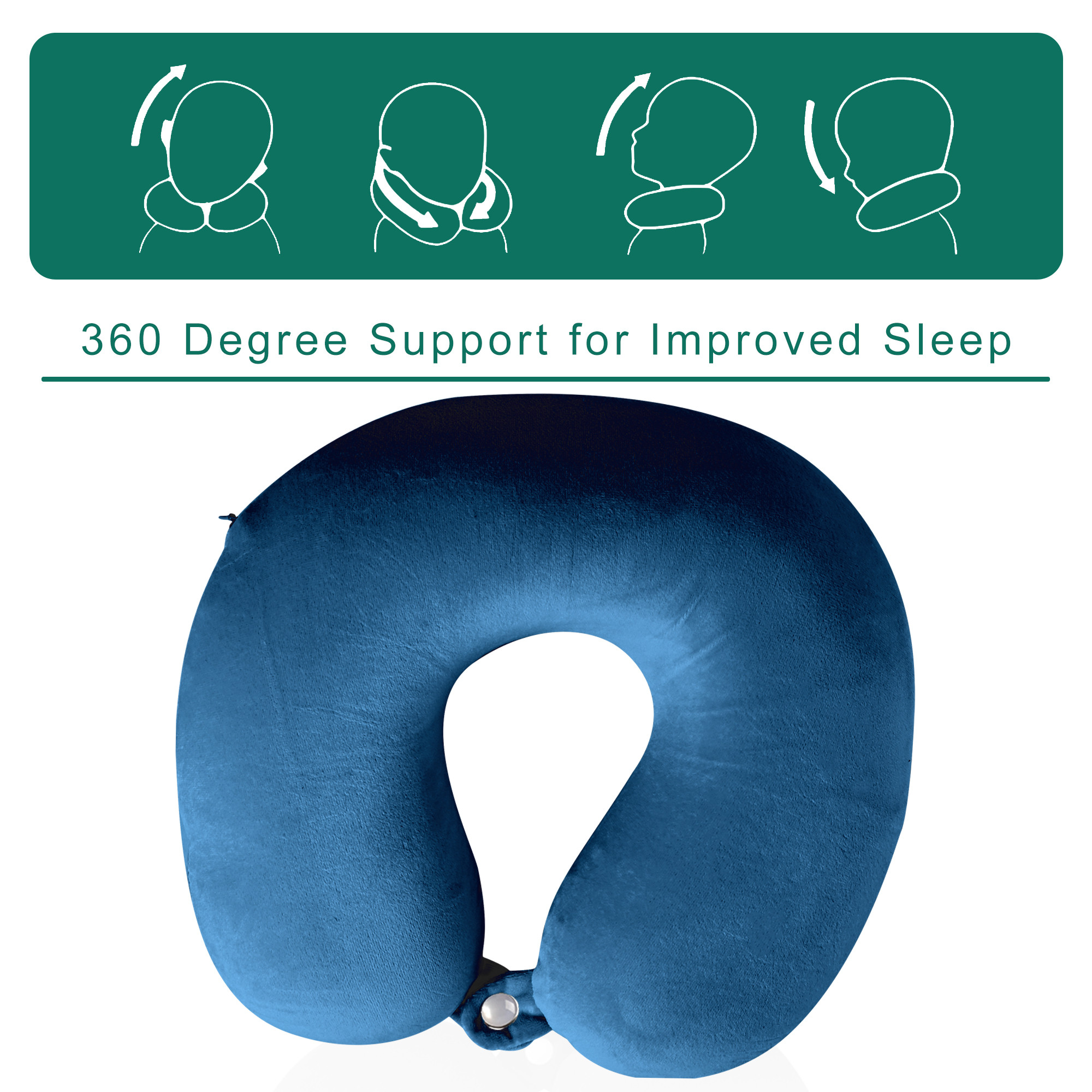 Kuber Industries 360 Microfiber Neck Pillow for Travelling  Soft and Supportive Velvet Cover Neck and Head Rest for Sleeping  Travel Pillow for Flights Train and Long Trips  Blue