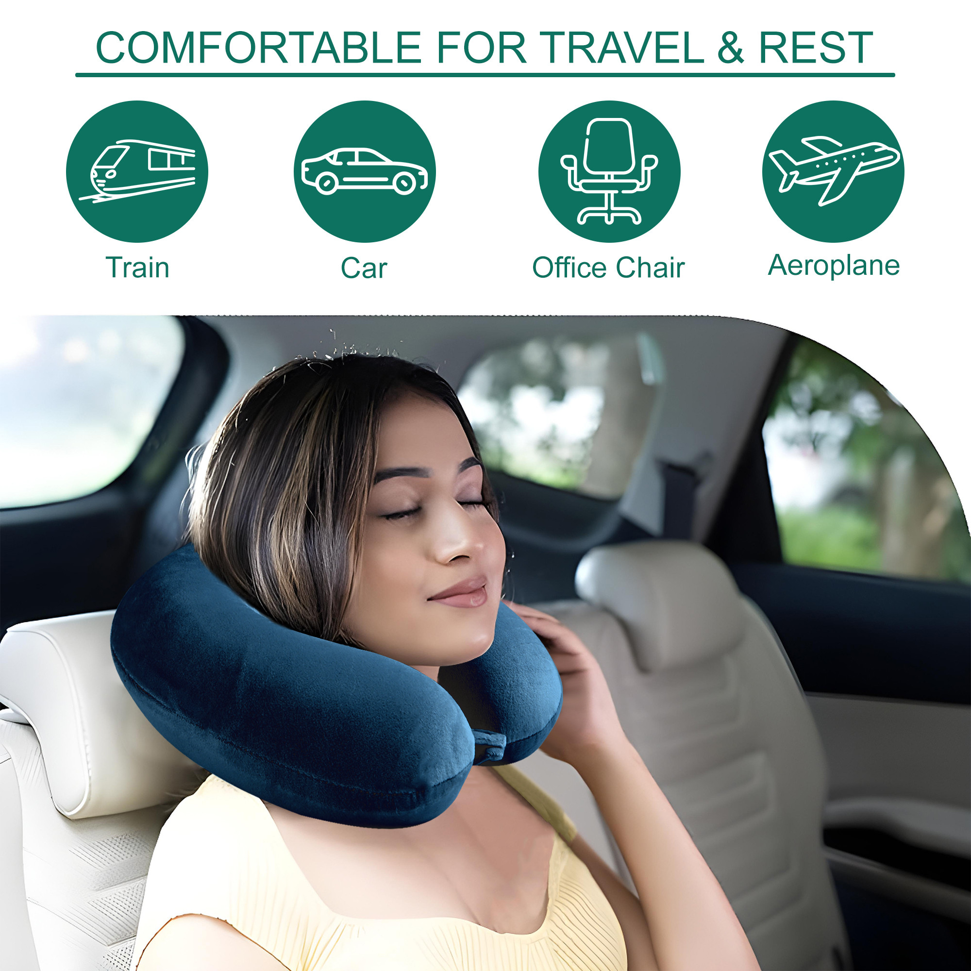 Kuber Industries 360 Microfiber Neck Pillow for Travelling  Soft and Supportive Velvet Cover Neck and Head Rest for Sleeping  Travel Pillow for Flights Train and Long Trips  Blue