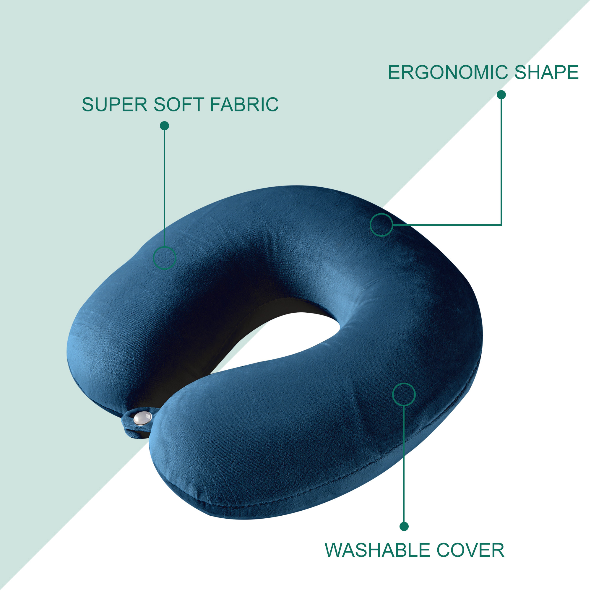Kuber Industries 360 Microfiber Neck Pillow for Travelling  Soft and Supportive Velvet Cover Neck and Head Rest for Sleeping  Travel Pillow for Flights Train and Long Trips  Blue