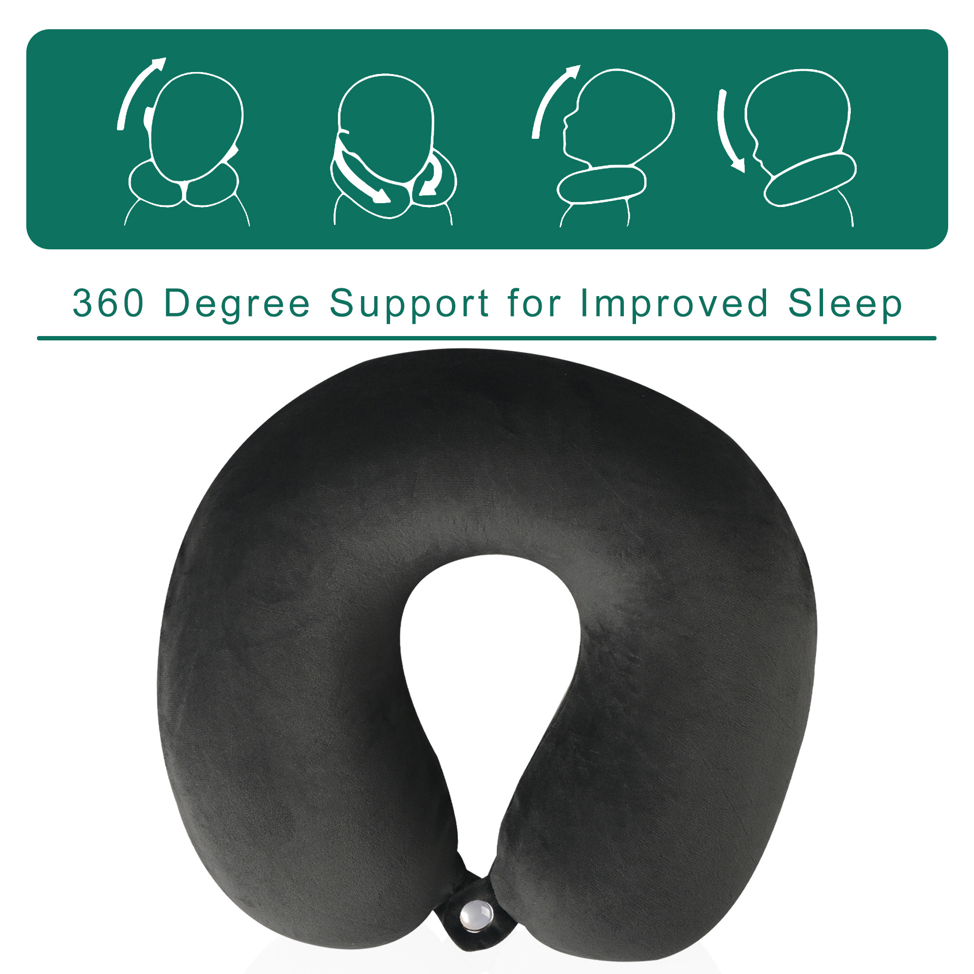 Kuber Industries 360 Microfiber Neck Pillow for Travelling  Soft and Supportive Velvet Cover Neck and Head Rest for Sleeping  Travel Pillow for Flights Train and Long Trips  Black