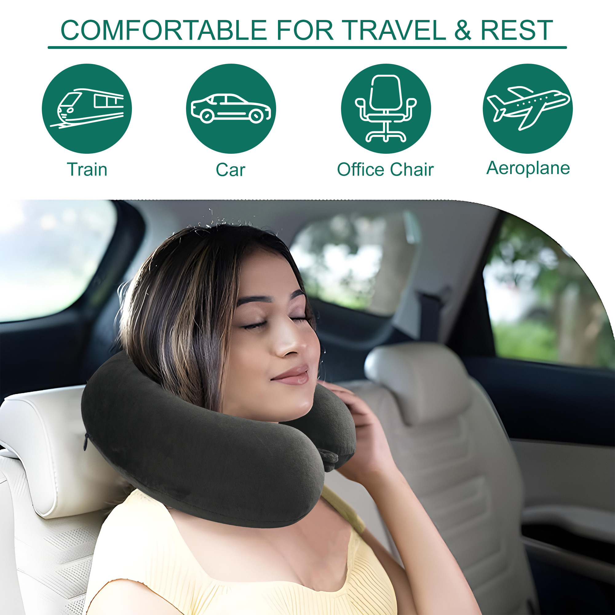 Kuber Industries 360 Microfiber Neck Pillow for Travelling  Soft and Supportive Velvet Cover Neck and Head Rest for Sleeping  Travel Pillow for Flights Train and Long Trips  Black